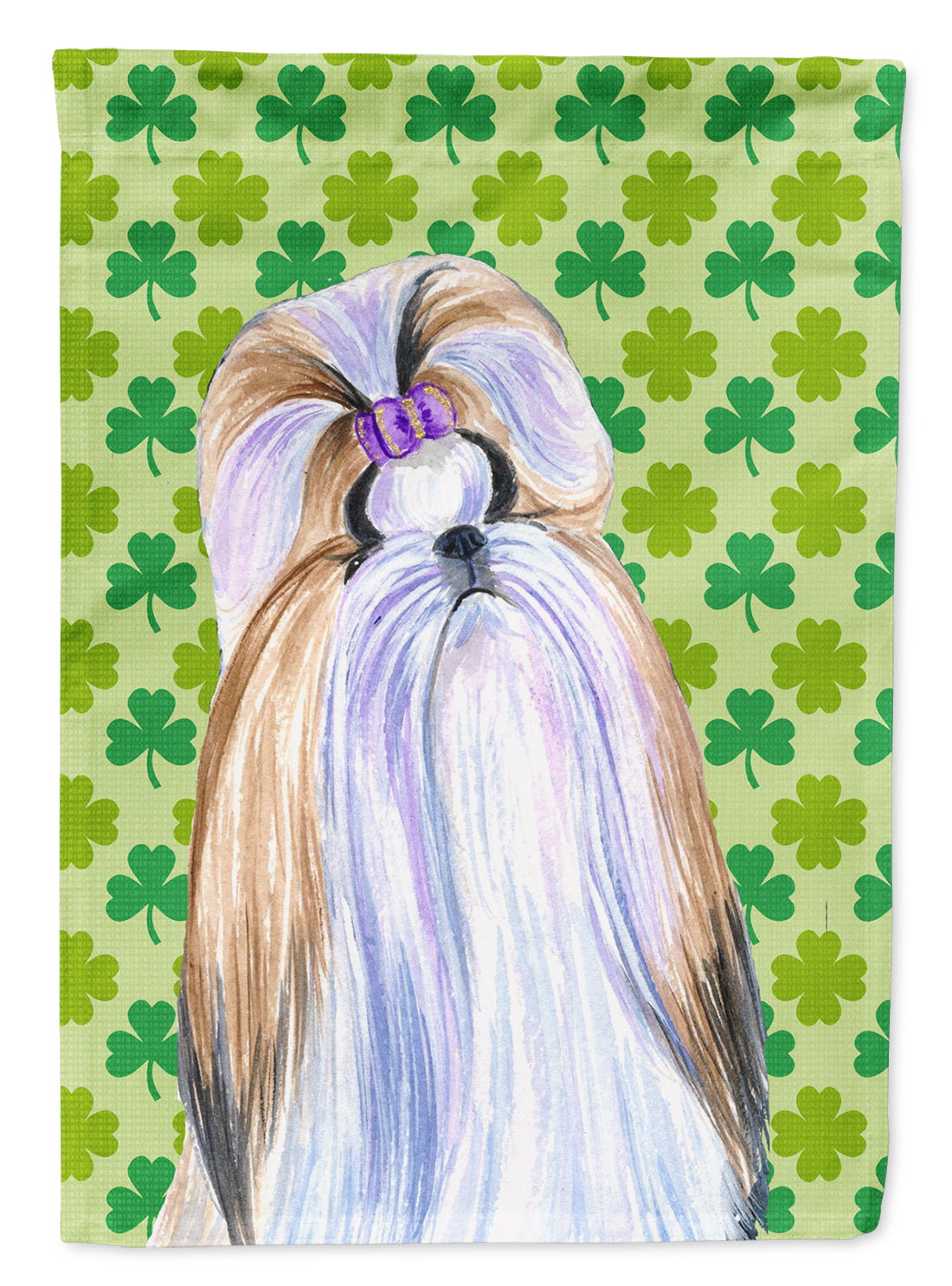 Shih Tzu St. Patrick&#39;s Day Shamrock Portrait Flag Garden Size.