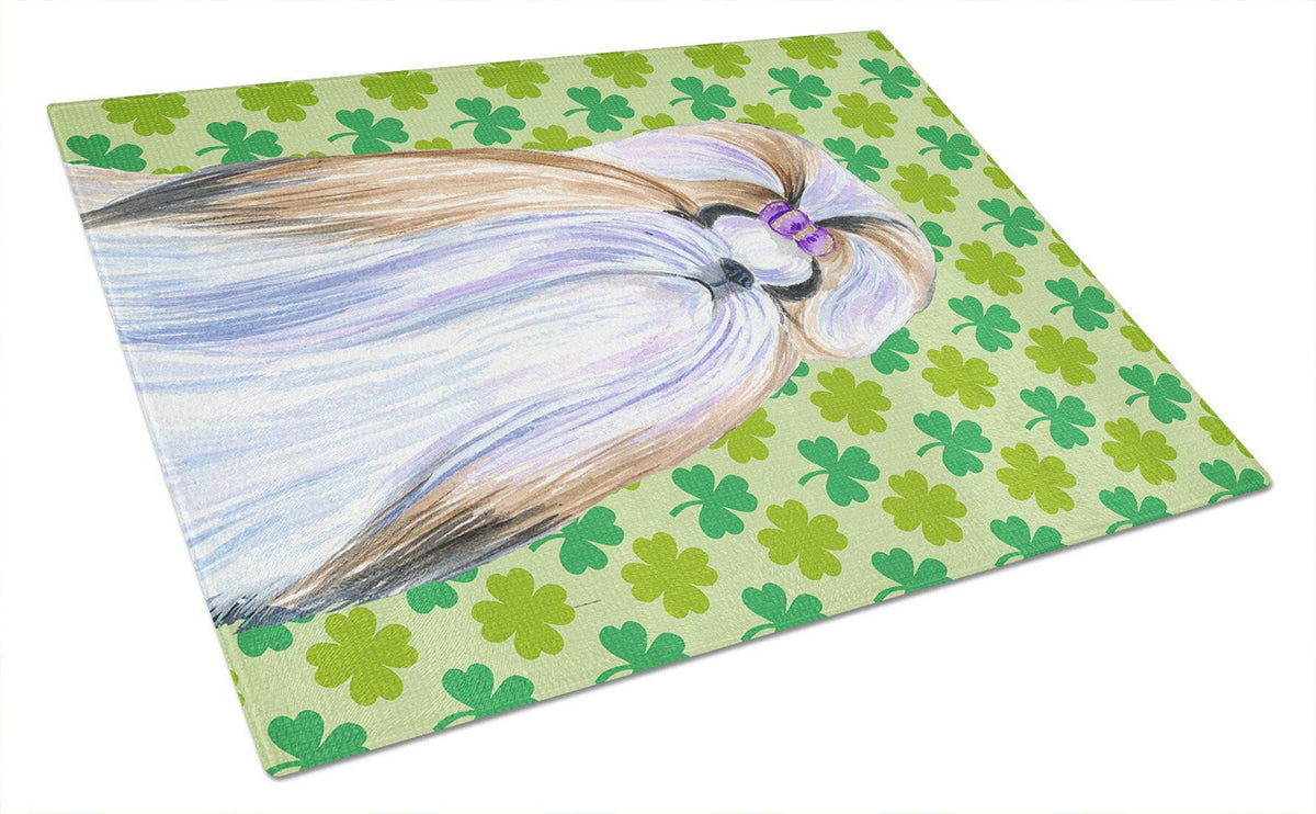 Shih Tzu St. Patrick&#39;s Day Shamrock Portrait Glass Cutting Board Large by Caroline&#39;s Treasures