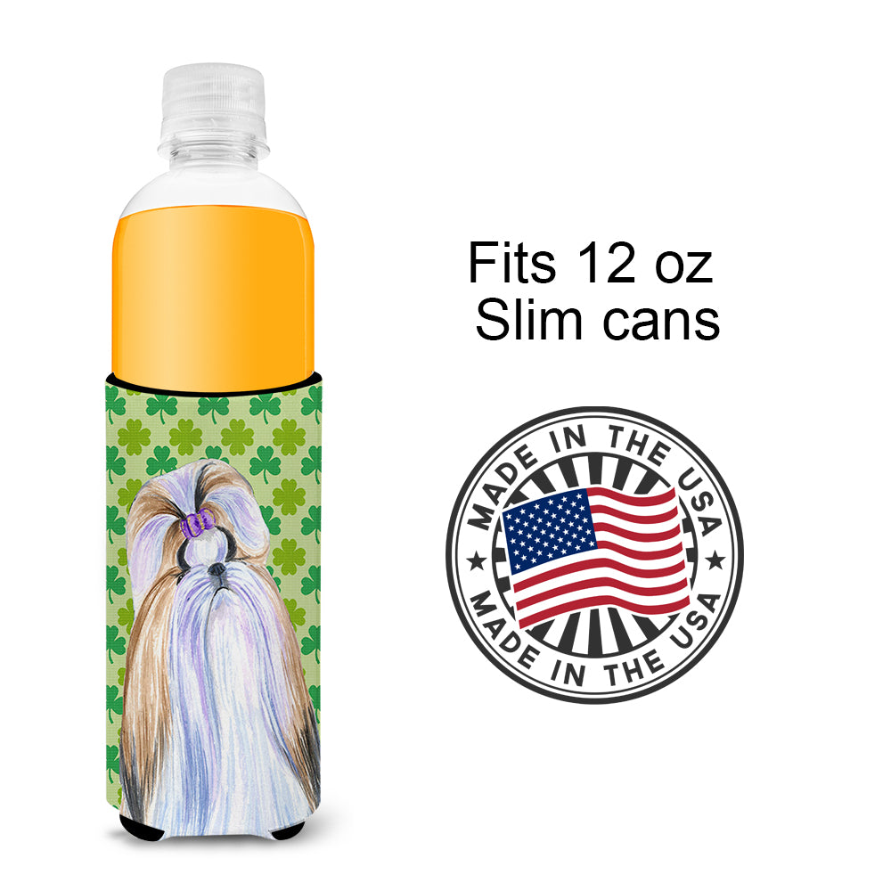 Shih Tzu St. Patrick's Day Shamrock Portrait Ultra Beverage Insulators for slim cans SS4396MUK.