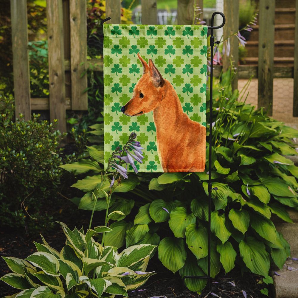 Min Pin St. Patrick's Day Shamrock Portrait Flag Garden Size.