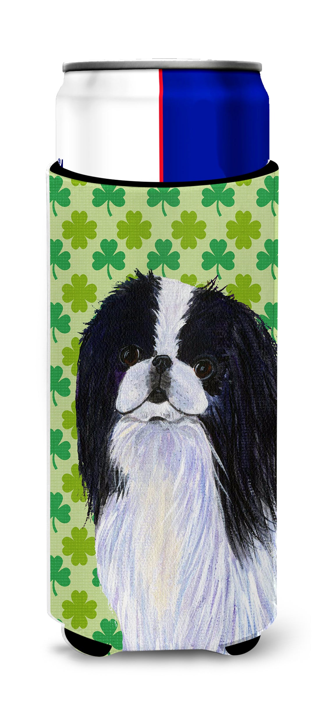 Japanese Chin St. Patrick&#39;s Day Shamrock Portrait Ultra Beverage Insulators for slim cans SS4398MUK.