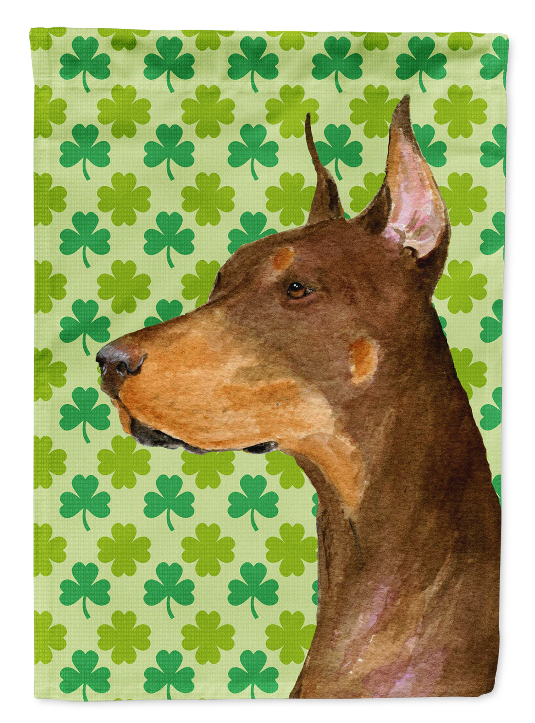 Doberman St. Patrick's Day Shamrock Portrait Flag Canvas House Size  the-store.com.