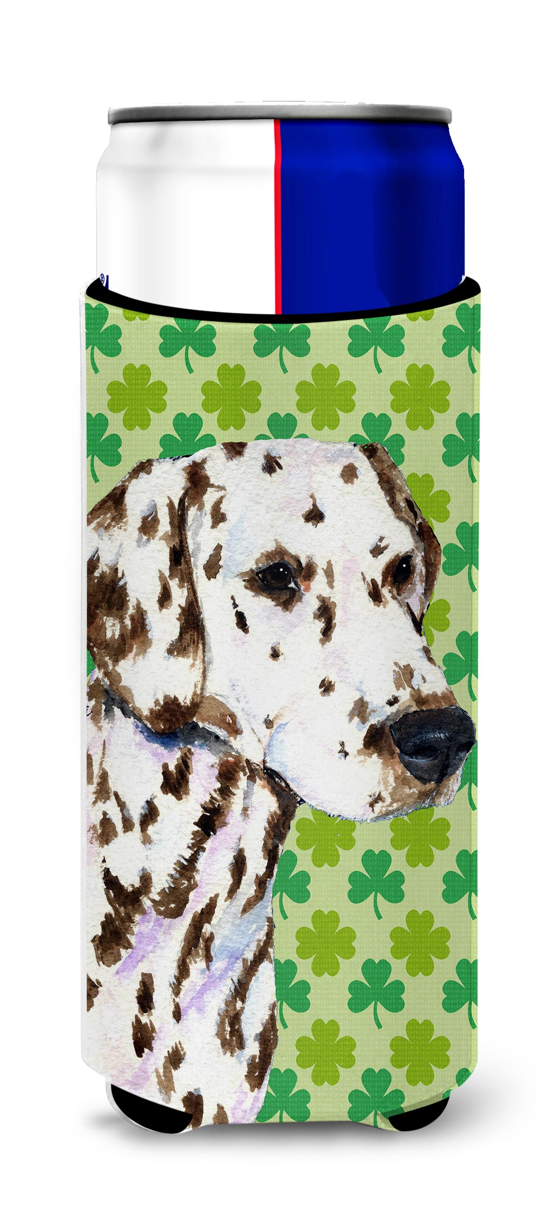 Dalmatian St. Patrick&#39;s Day Shamrock Portrait Ultra Beverage Insulators for slim cans SS4400MUK.