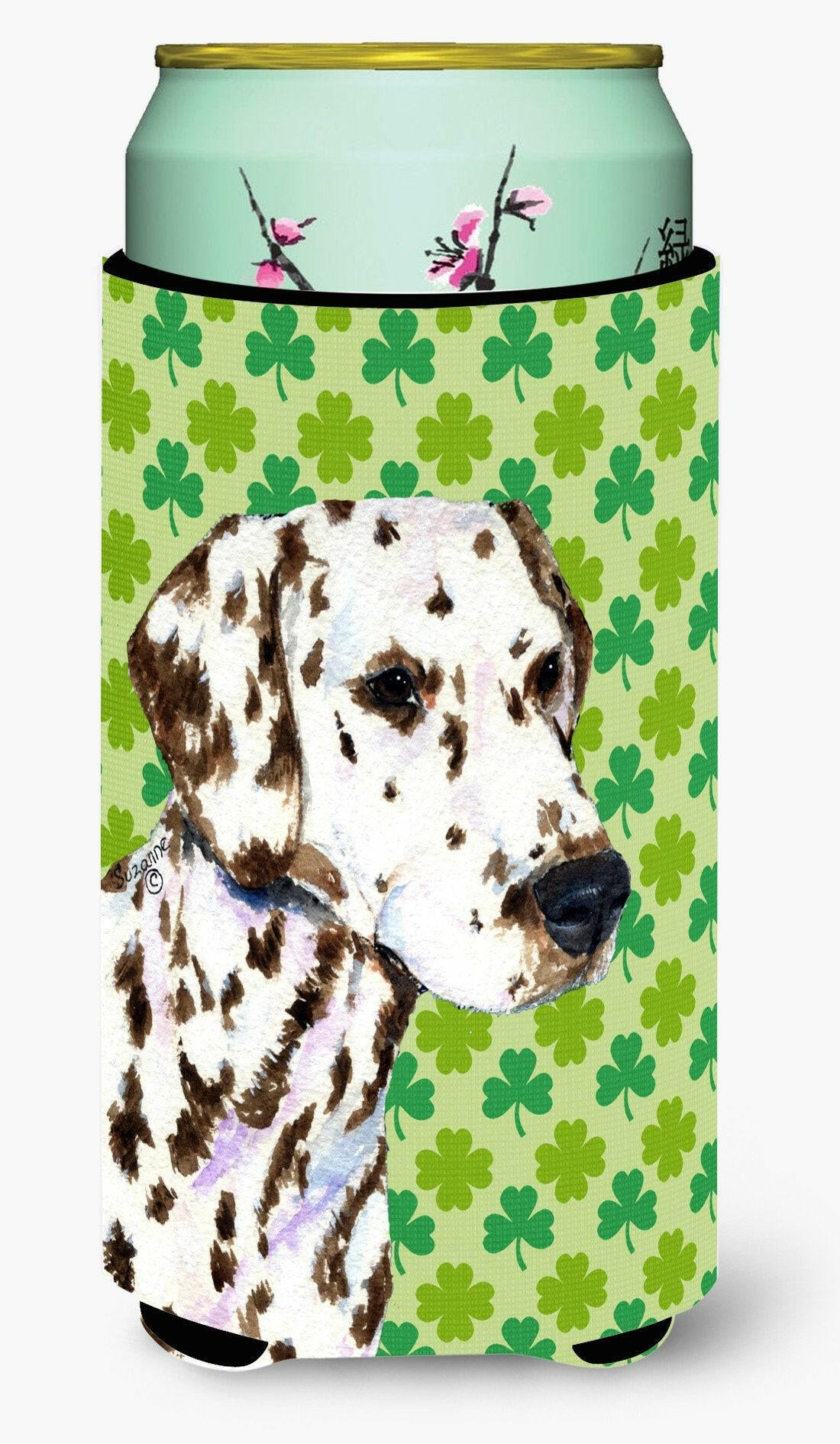 Dalmatian St. Patrick's Day Shamrock Portrait  Tall Boy Beverage Insulator Beverage Insulator Hugger by Caroline's Treasures