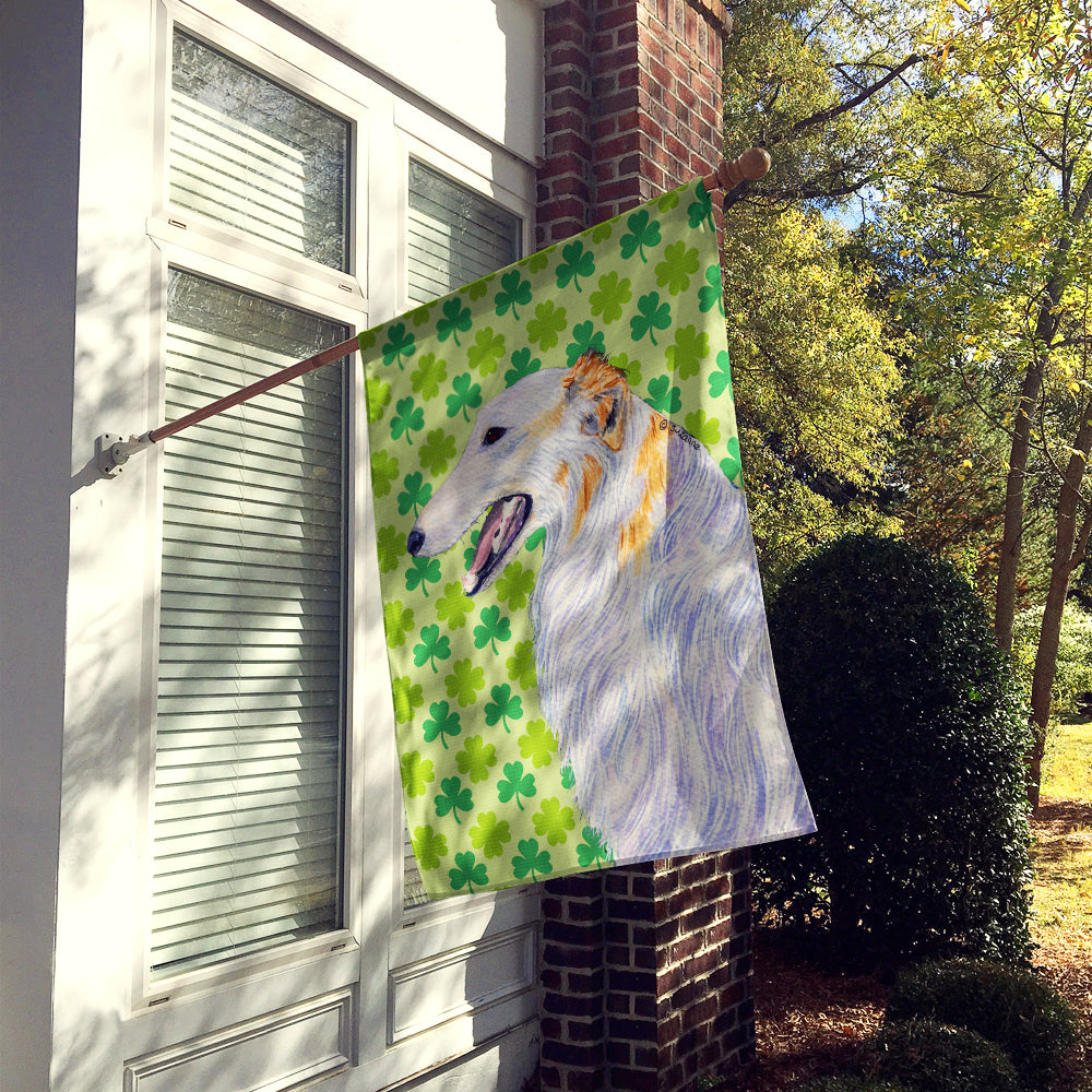 Borzoi St. Patrick's Day Shamrock Portrait Flag Canvas House Size  the-store.com.