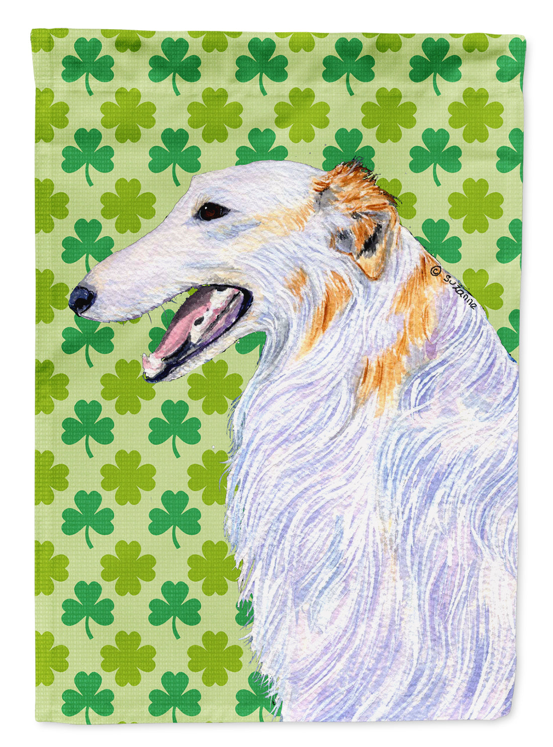 Borzoi St. Patrick's Day Shamrock Portrait Flag Canvas House Size  the-store.com.