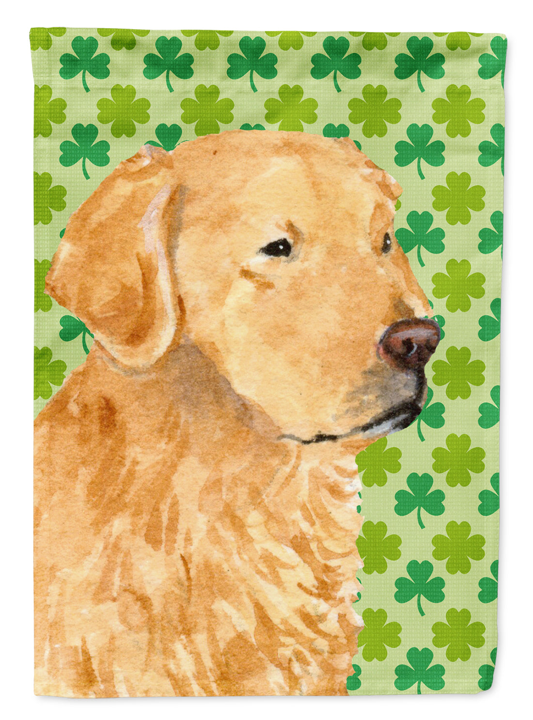 Golden Retriever St. Patrick&#39;s Day Shamrock Portrait Flag Canvas House Size  the-store.com.