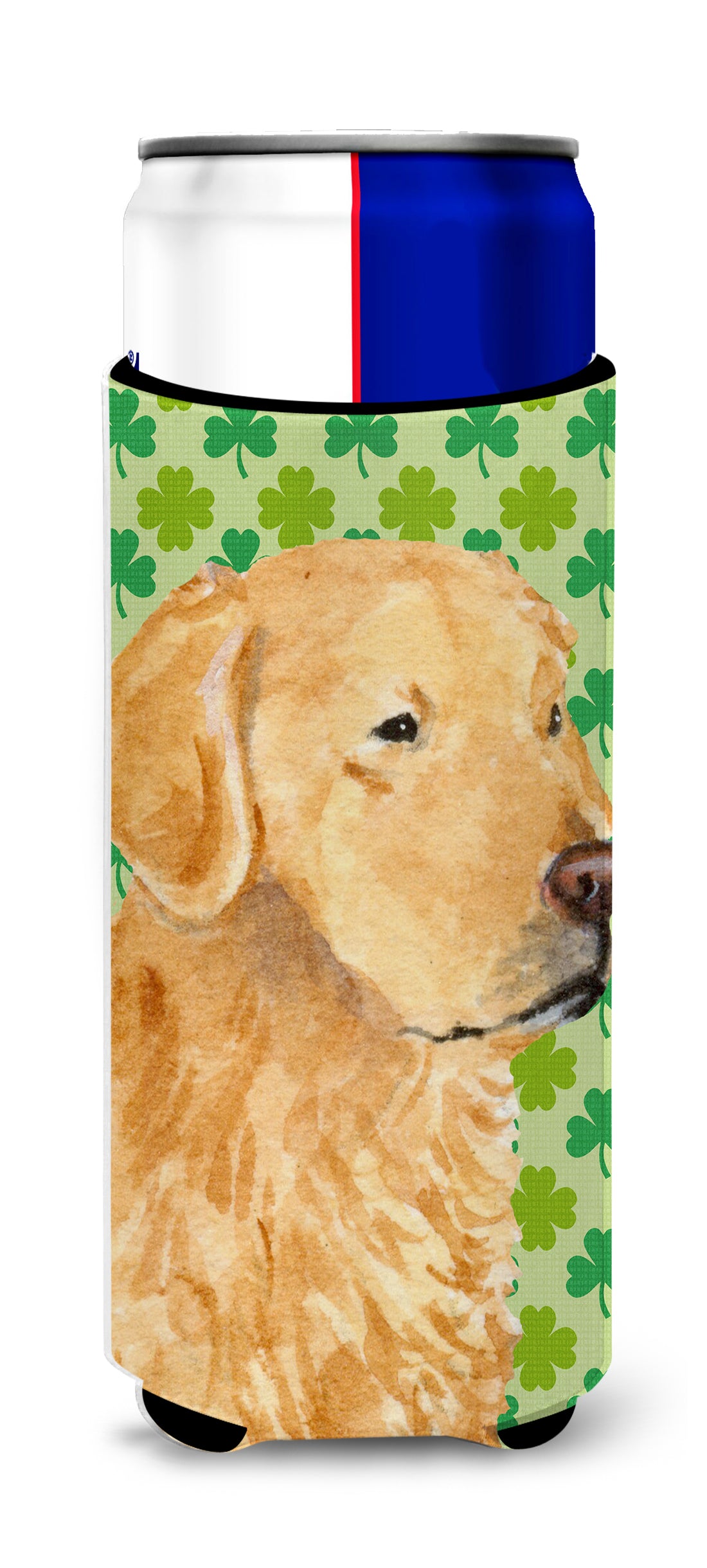 Golden Retriever St. Patrick's Day Shamrock Portrait Ultra Beverage Insulators for slim cans SS4407MUK.