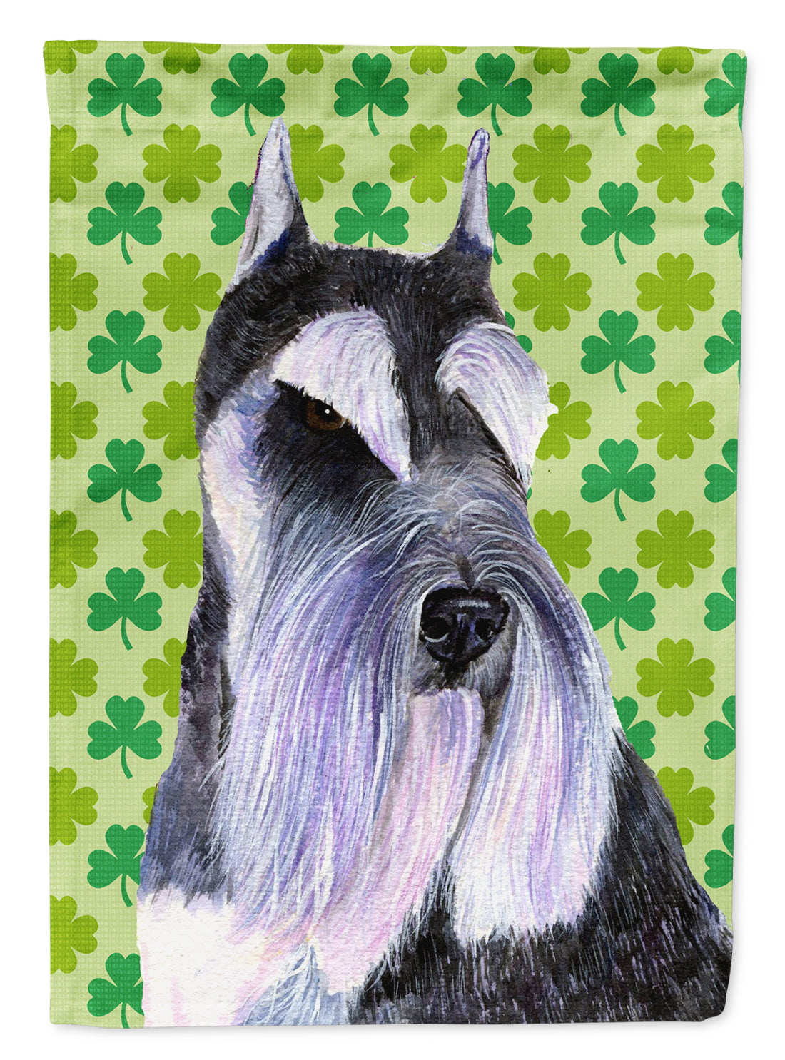 Schnauzer St. Patrick's Day Shamrock Portrait Flag Garden Size.