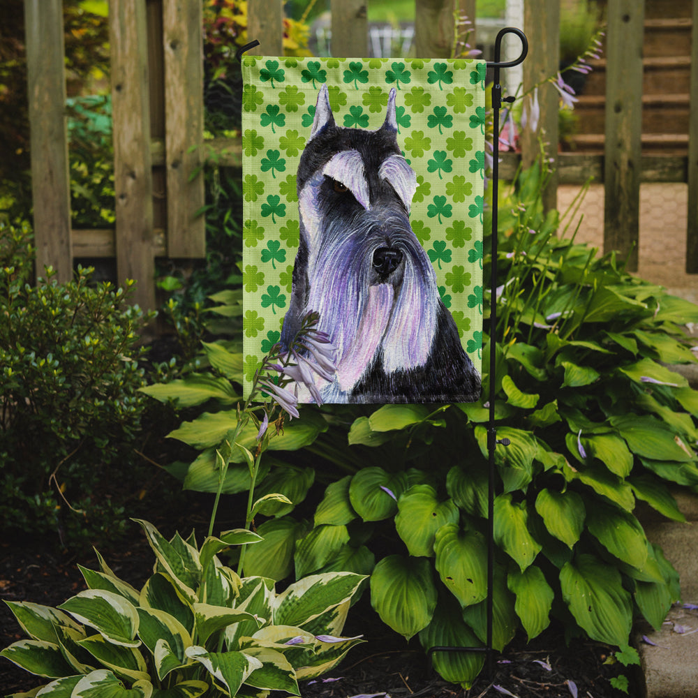 Schnauzer St. Patrick's Day Shamrock Portrait Flag Garden Size.