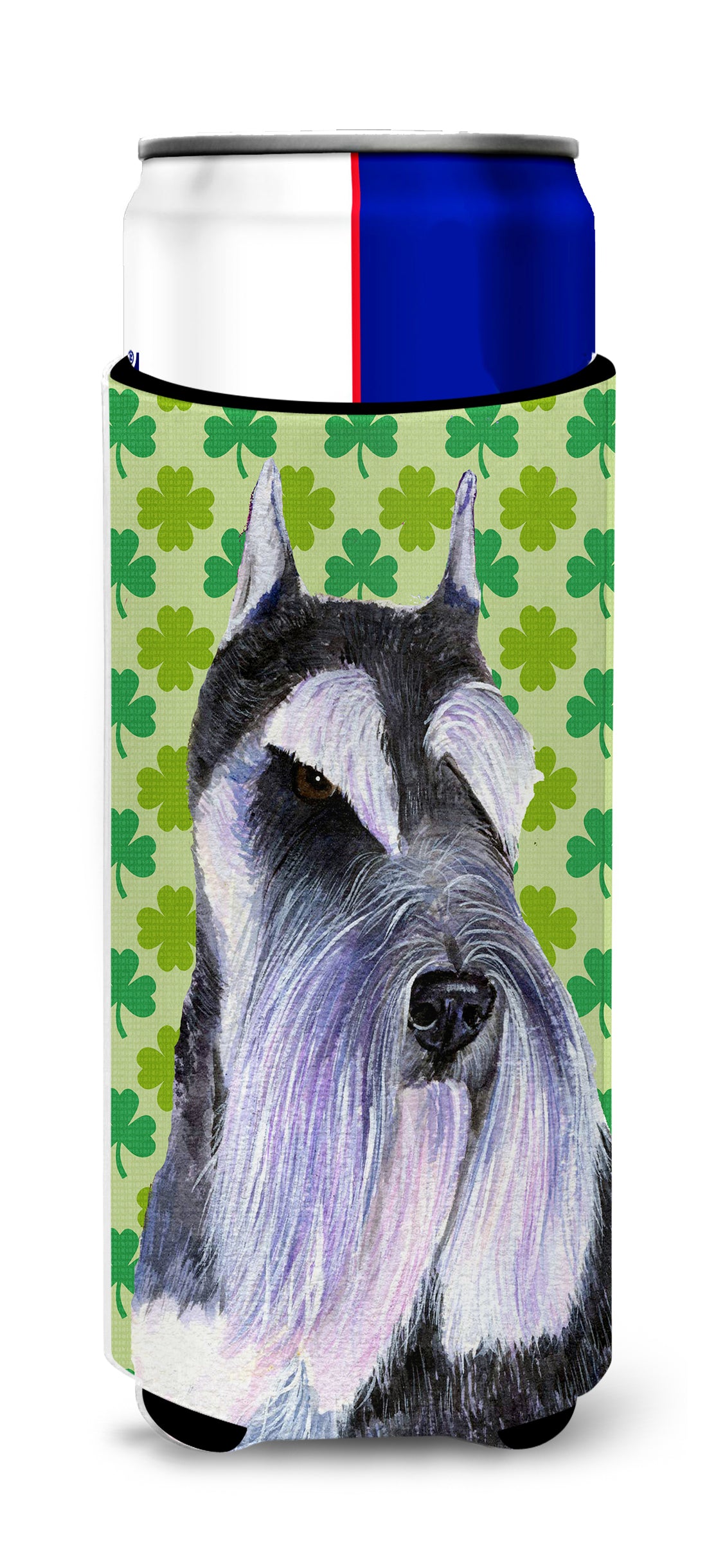 Schnauzer St. Patrick's Day Shamrock Portrait Ultra Beverage Insulators for slim cans SS4408MUK.