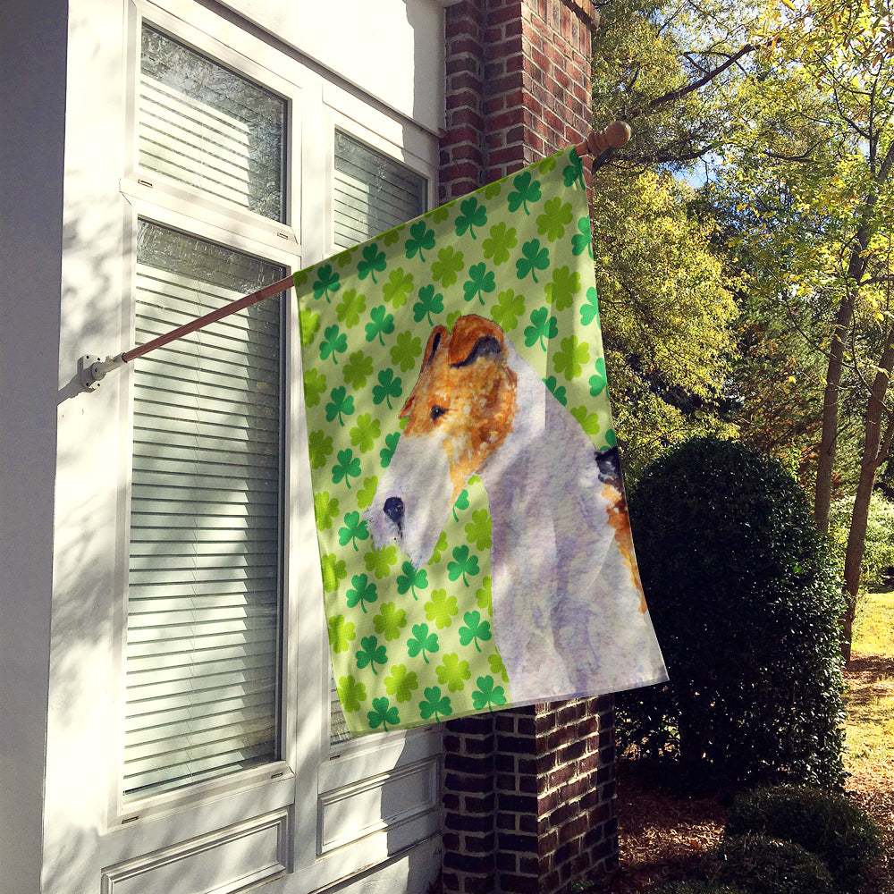 Fox Terrier St. Patrick's Day Shamrock Portrait Flag Canvas House Size  the-store.com.