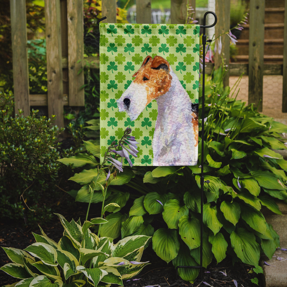 Fox Terrier St. Patrick's Day Shamrock Portrait Flag Garden Size.