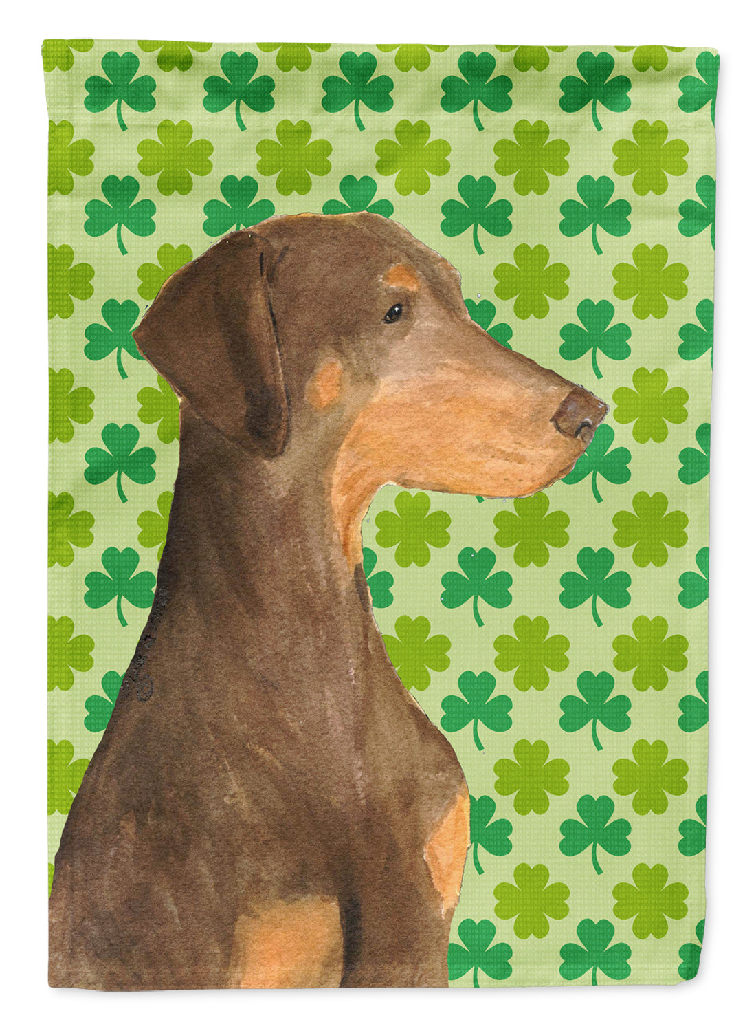 Doberman St. Patrick&#39;s Day Shamrock Portrait Flag Canvas House Size  the-store.com.