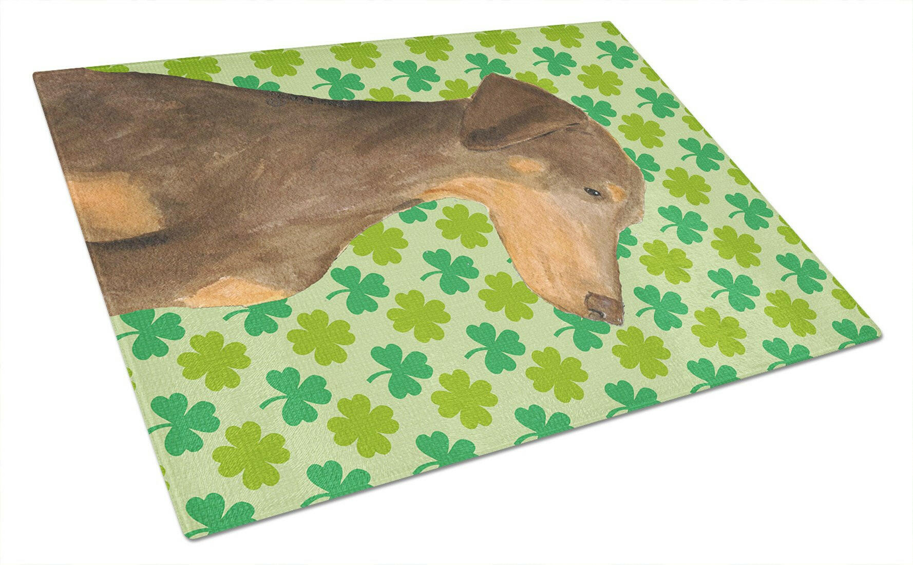 Doberman St. Patrick's Day Shamrock Portrait Glass Cutting Board Large by Caroline's Treasures