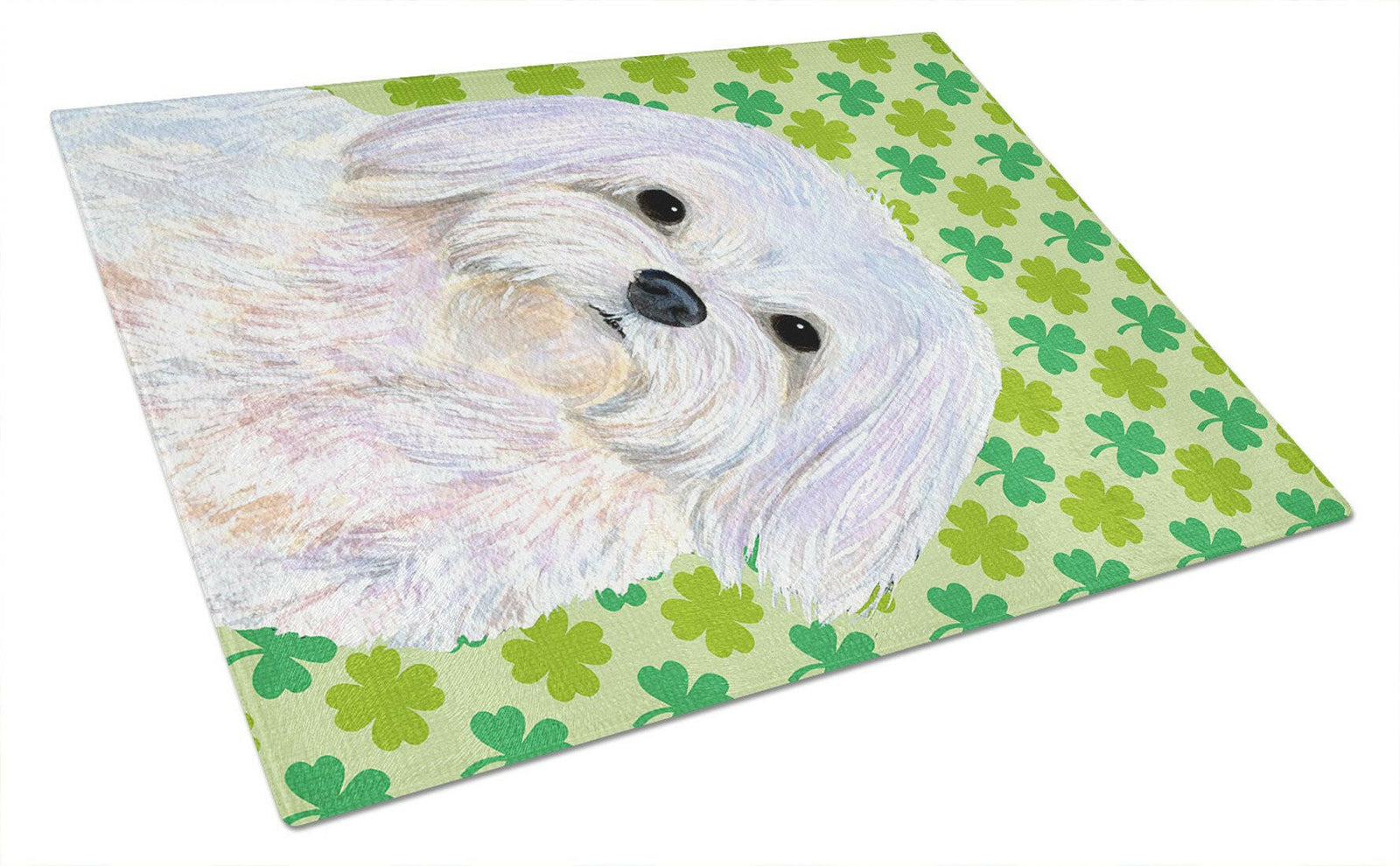 Maltese St. Patrick's Day Shamrock Portrait Glass Cutting Board Large by Caroline's Treasures