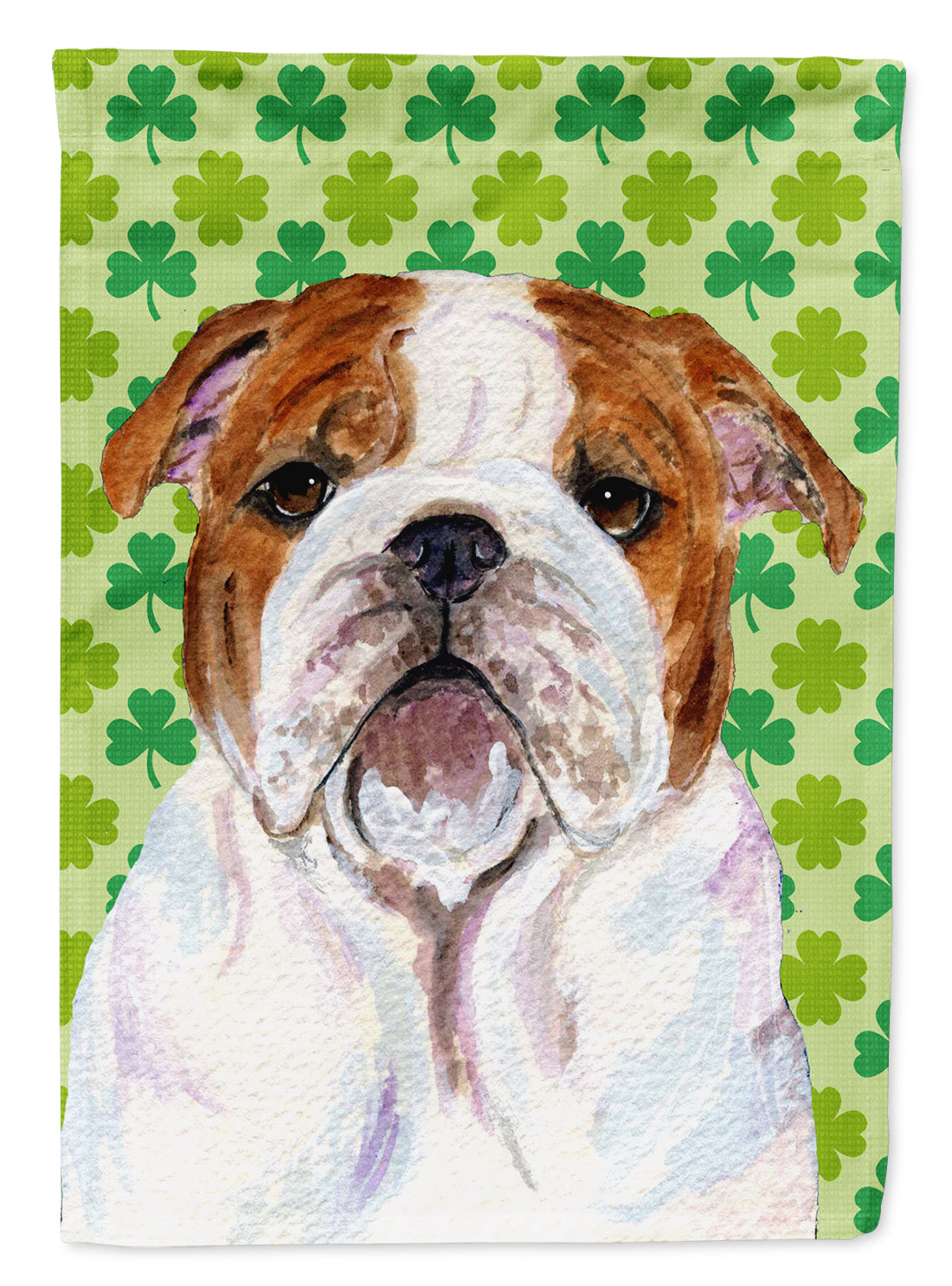 Bulldog English St. Patrick&#39;s Day Shamrock Flag Canvas House Size  the-store.com.