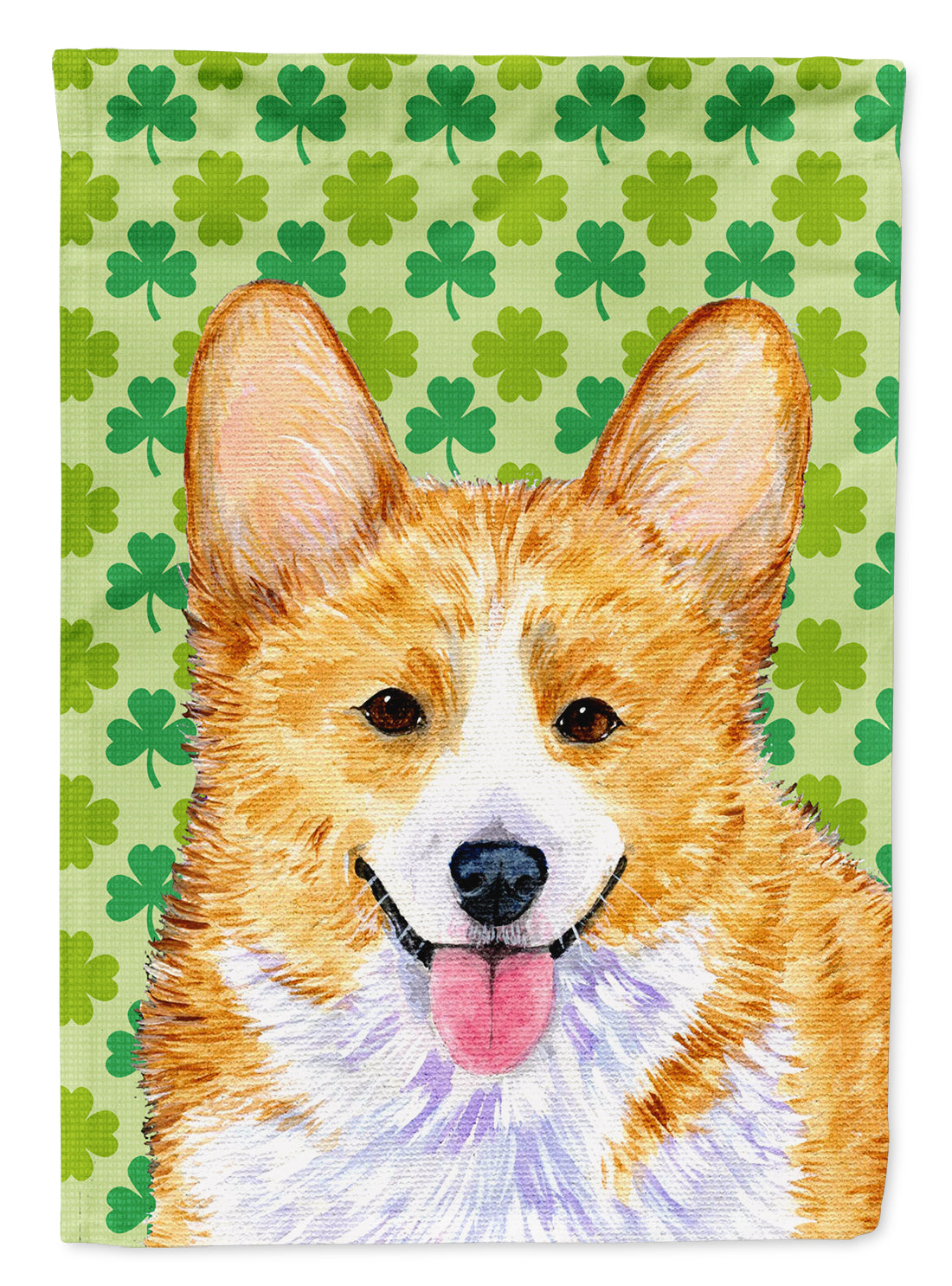 Corgi St. Patrick&#39;s Day Shamrock Portrait Flag Garden Size.