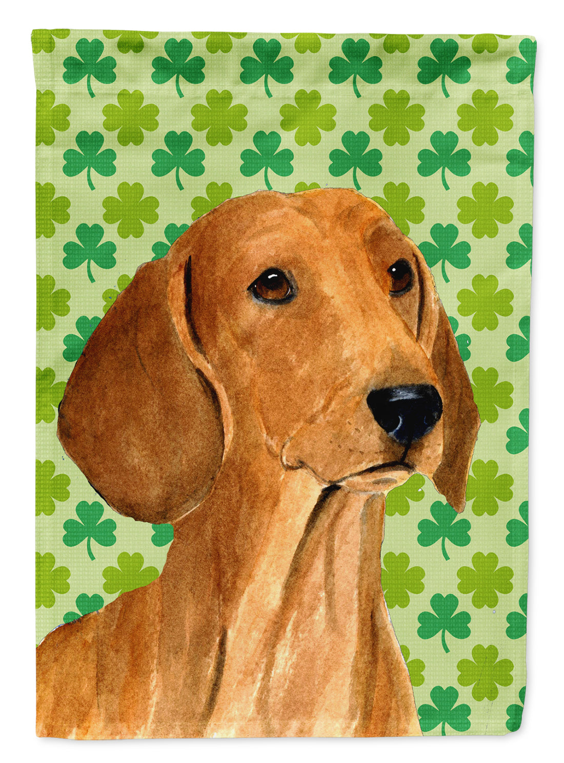 Dachshund St. Patrick's Day Shamrock Portrait Flag Garden Size.