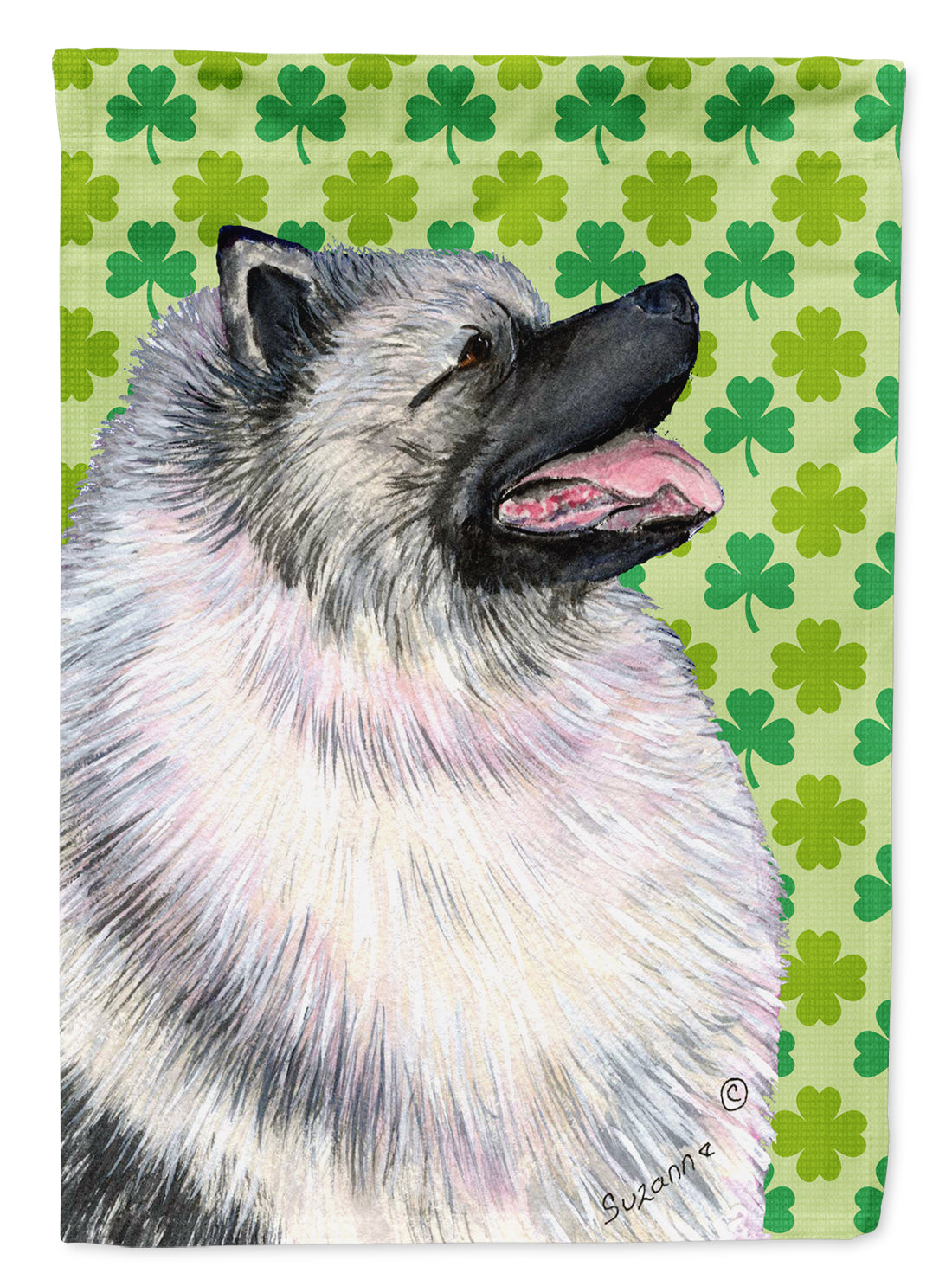 Keeshond St. Patrick&#39;s Day Shamrock Portrait Flag Canvas House Size  the-store.com.