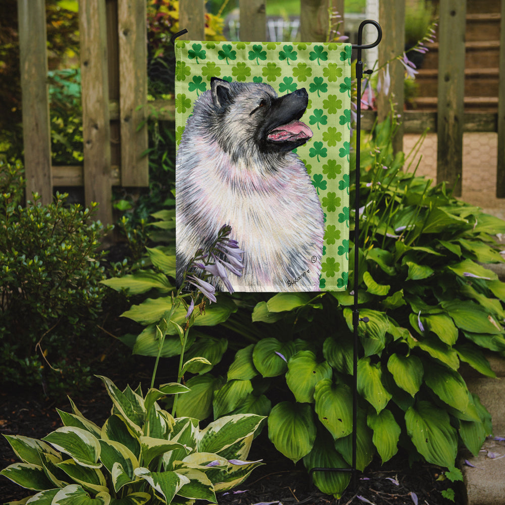 Keeshond St. Patrick's Day Shamrock Portrait Flag Garden Size.