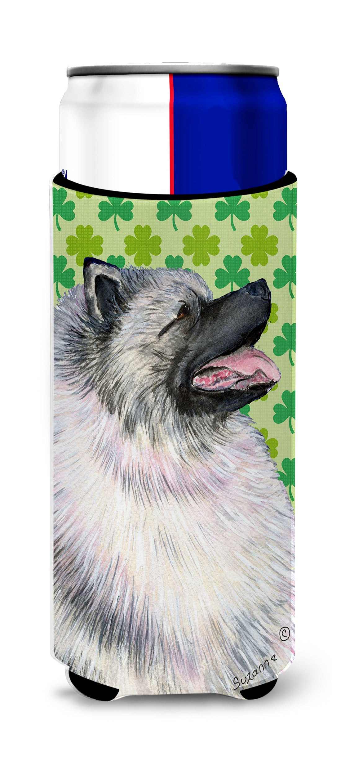 Keeshond St. Patrick's Day Shamrock Portrait Ultra Beverage Insulators for slim cans SS4419MUK.