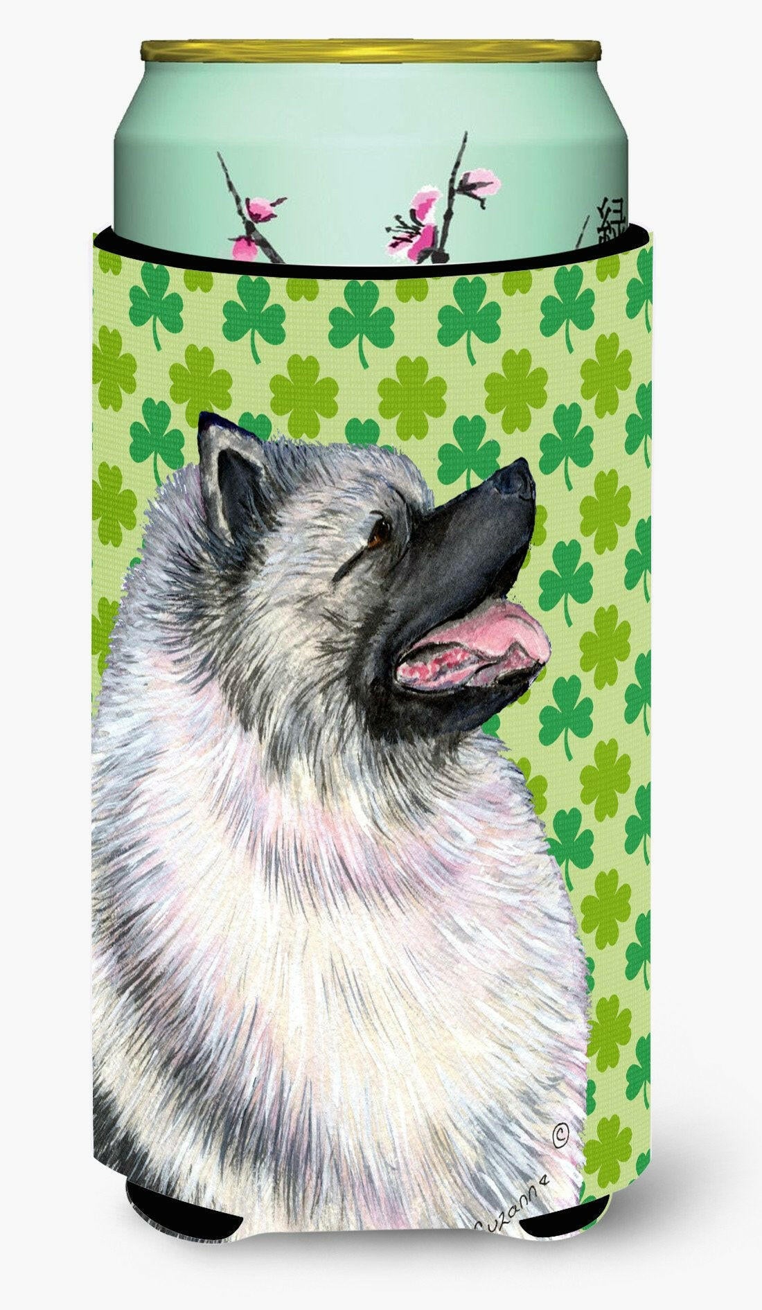 Keeshond St. Patrick&#39;s Day Shamrock Portrait  Tall Boy Beverage Insulator Beverage Insulator Hugger by Caroline&#39;s Treasures