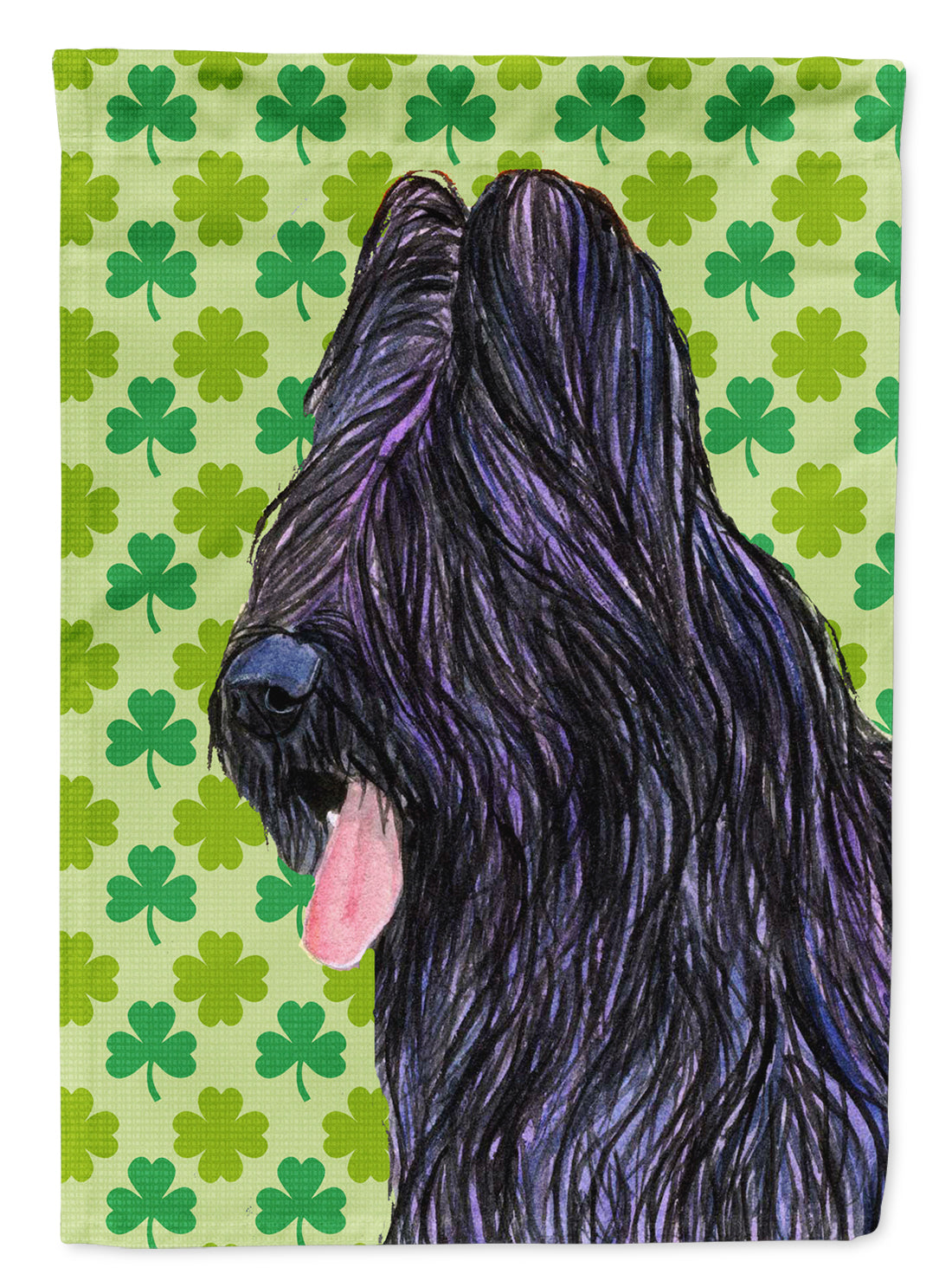 Briard St. Patrick's Day Shamrock Portrait Flag Garden Size.