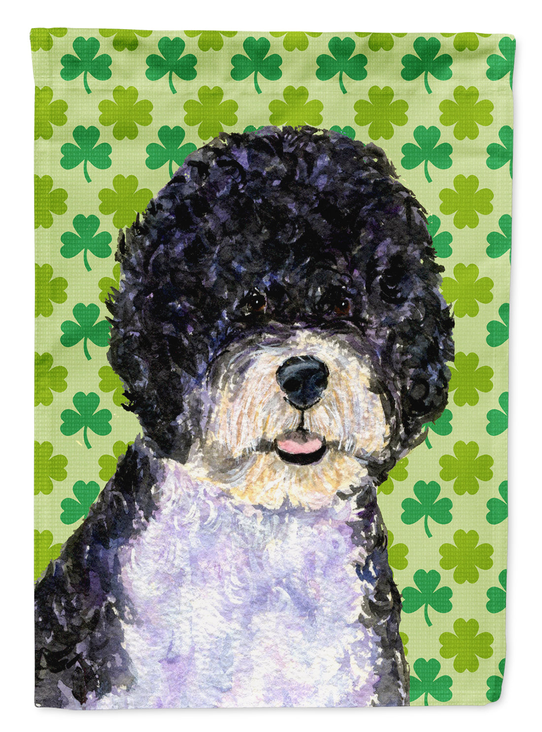 Portuguese Water Dog St. Patrick's Day Shamrock Flag Garden Size.