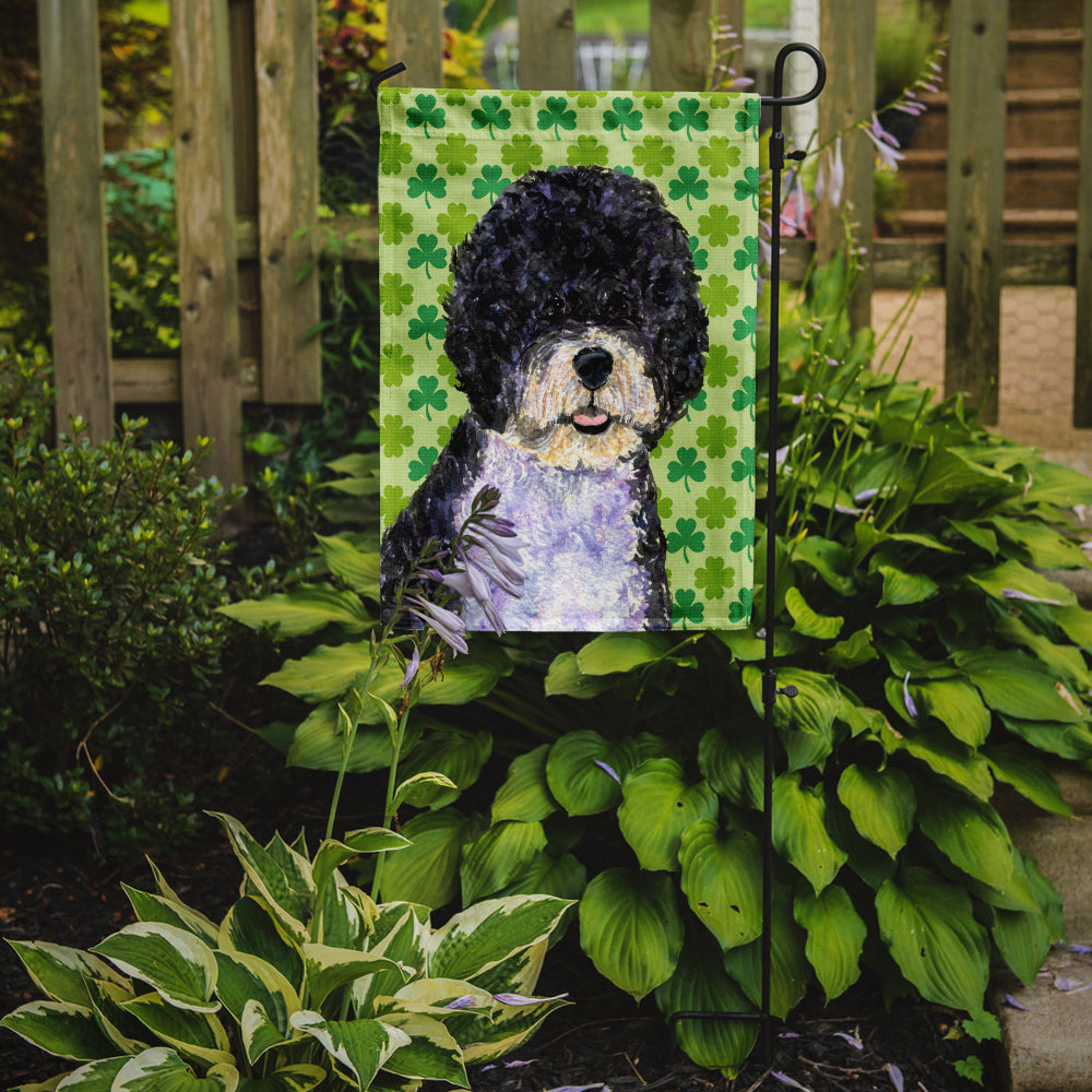 Portuguese Water Dog St. Patrick's Day Shamrock Flag Garden Size.