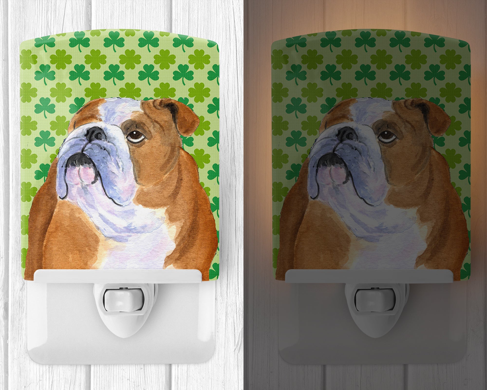 Bulldog English St. Patrick's Day Shamrock Portrait Ceramic Night Light SS4422CNL - the-store.com