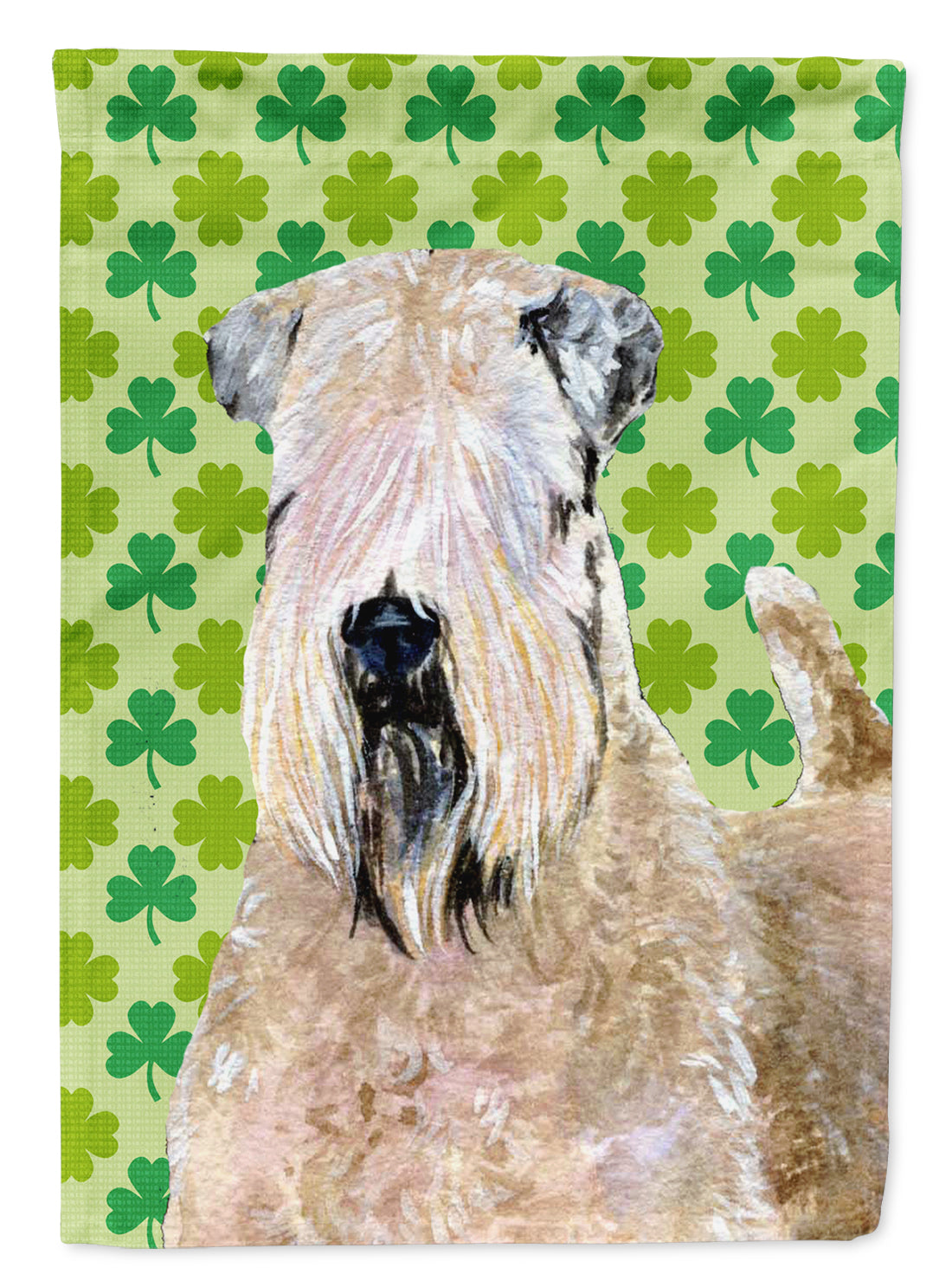 Wheaten Terrier Soft Coated St. Patrick's Day Shamrock Flag Garden Size.