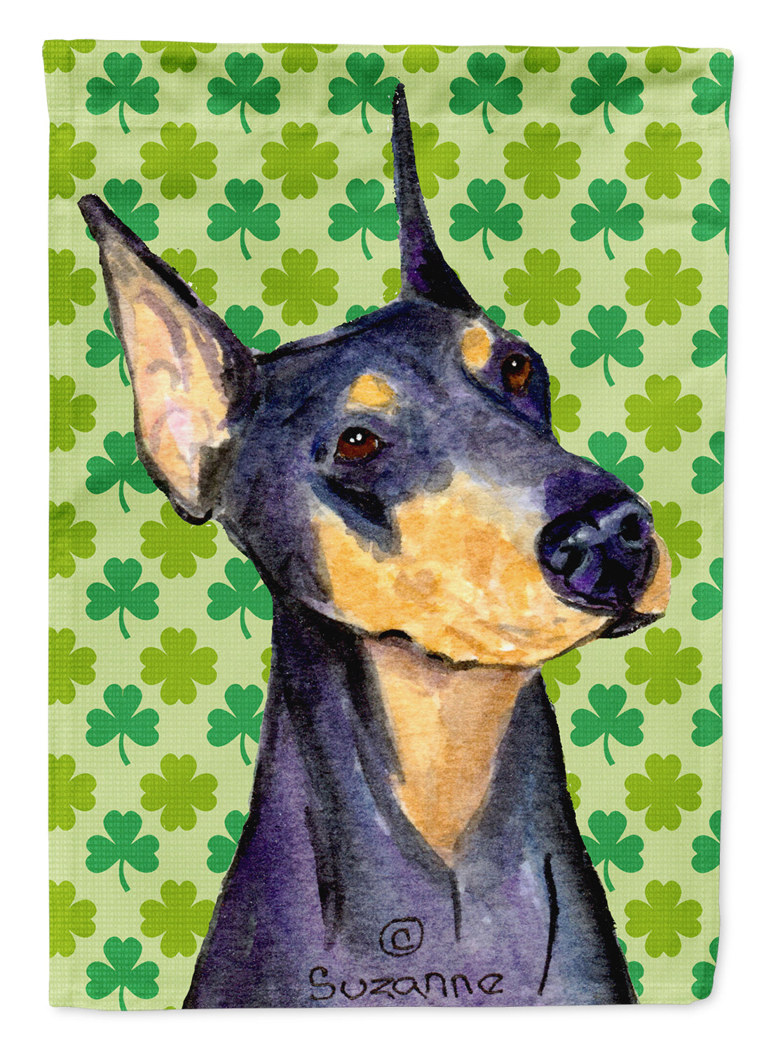 Doberman St. Patrick's Day Shamrock Portrait Flag Canvas House Size  the-store.com.