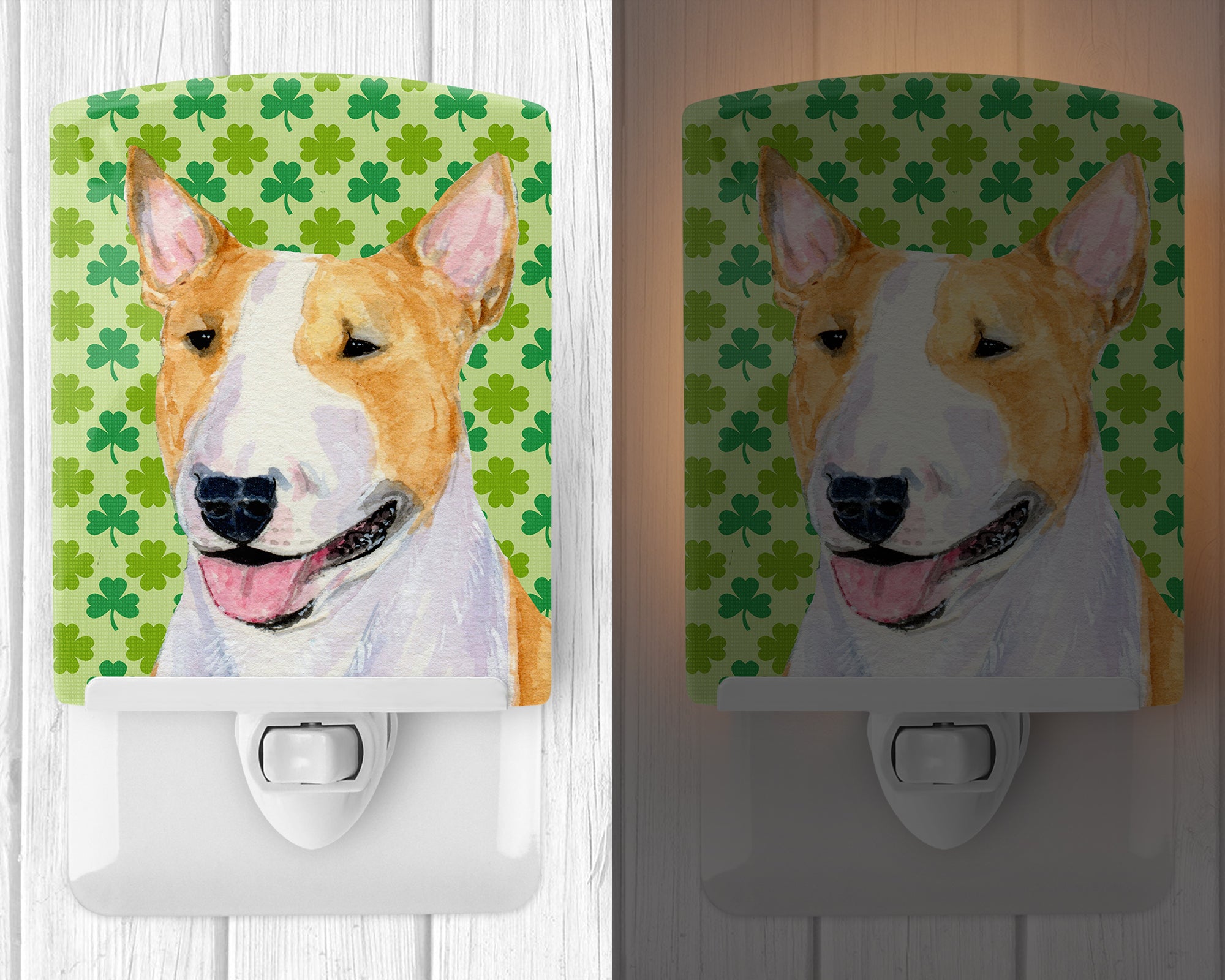 Bull Terrier St. Patrick's Day Shamrock Portrait Ceramic Night Light SS4427CNL - the-store.com