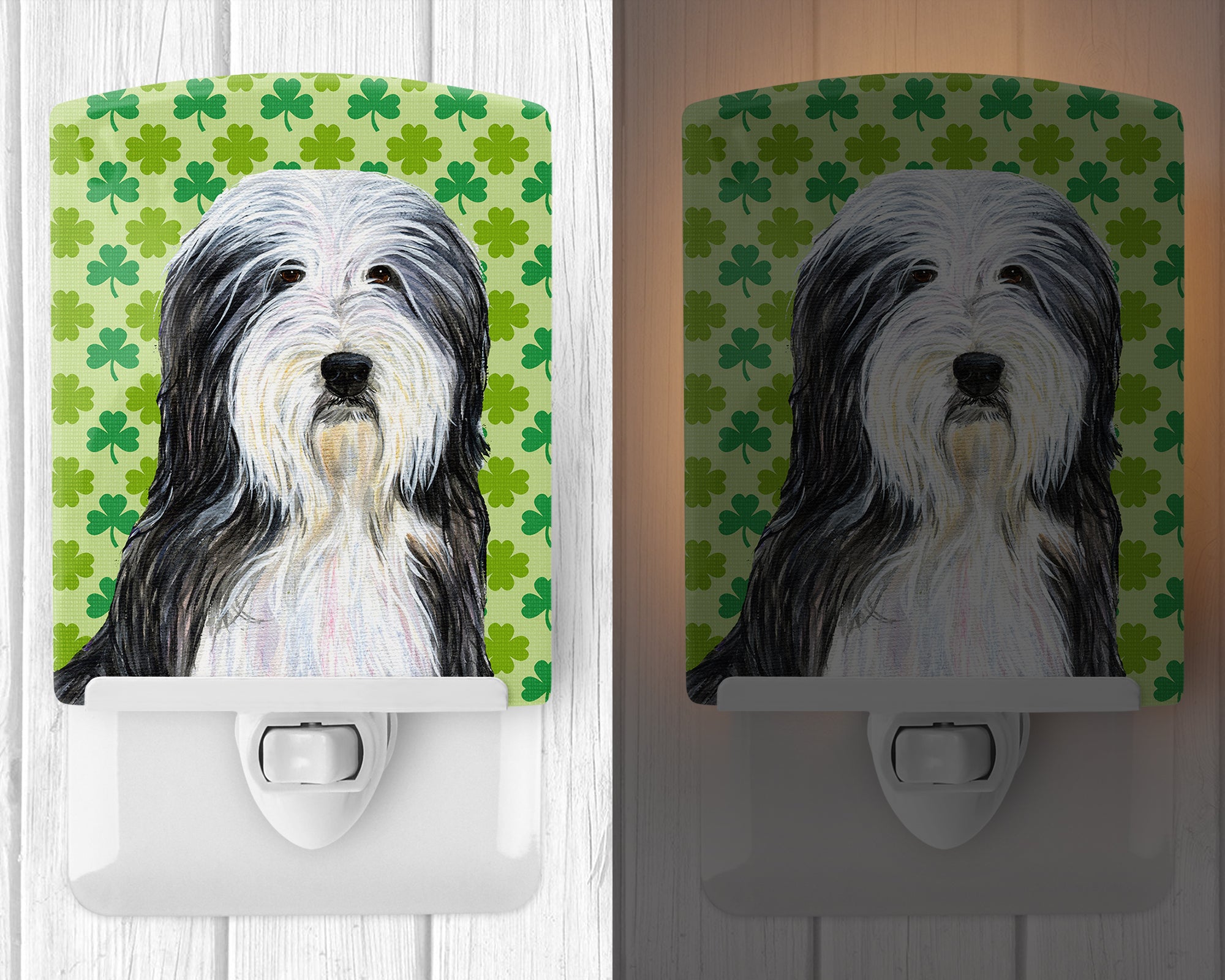 Bearded Collie St. Patrick's Day Shamrock Portrait Ceramic Night Light SS4428CNL - the-store.com