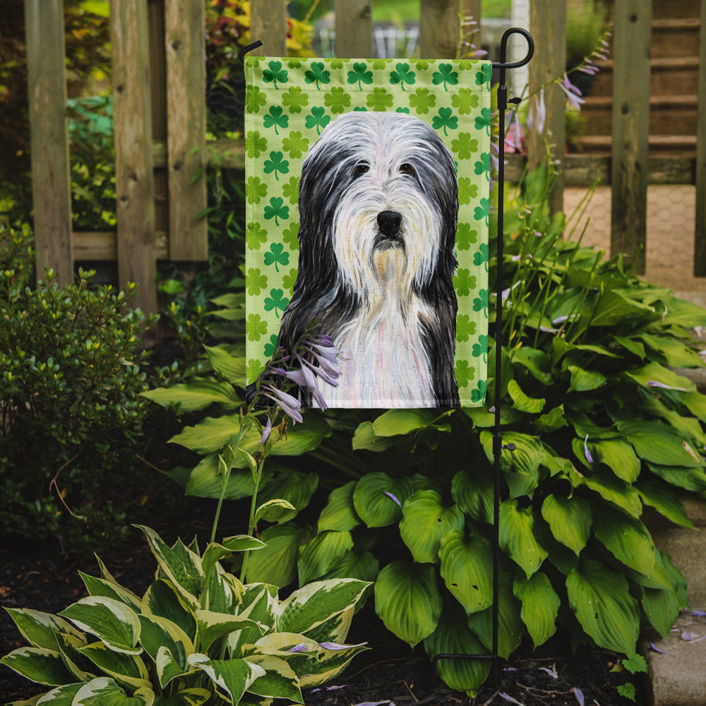 Bearded Collie St. Patrick's Day Shamrock Portrait Flag Garden Size.