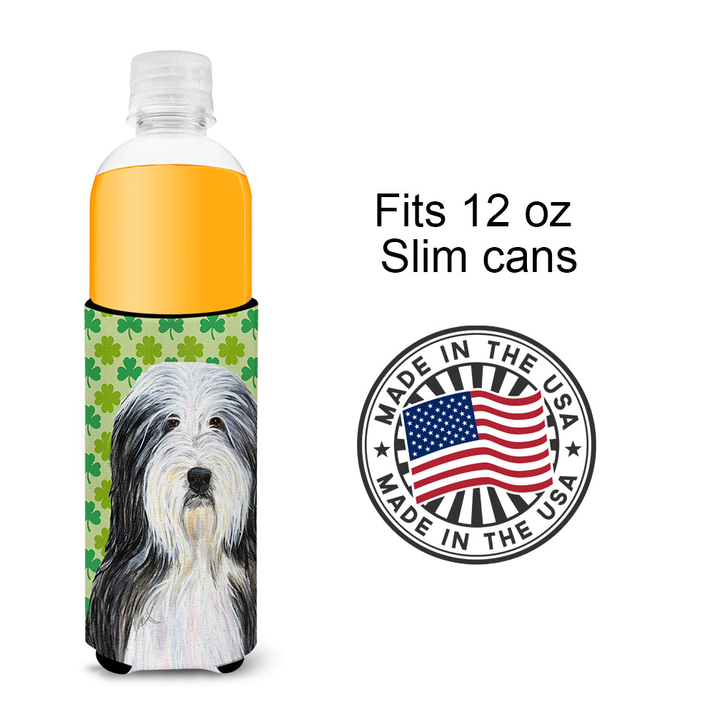 Bearded Collie St. Patrick's Day Shamrock Portrait Ultra Beverage Insulators for slim cans SS4428MUK.