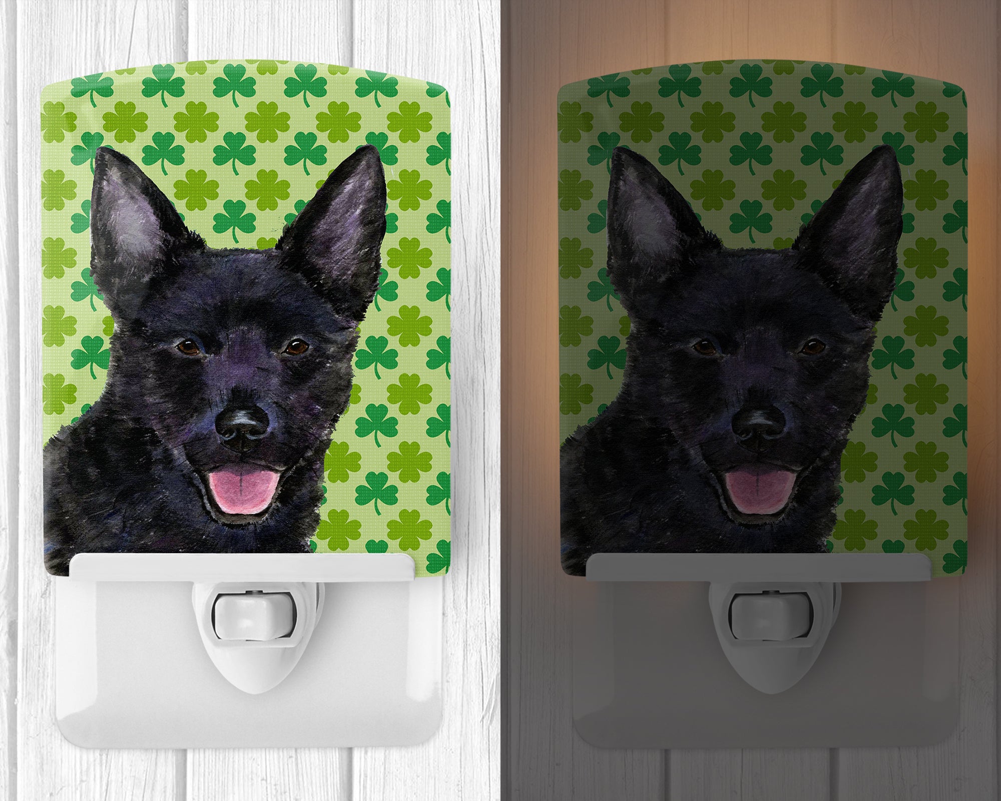 Australian Kelpie St. Patrick's Day Shamrock Portrait Ceramic Night Light SS4429CNL - the-store.com