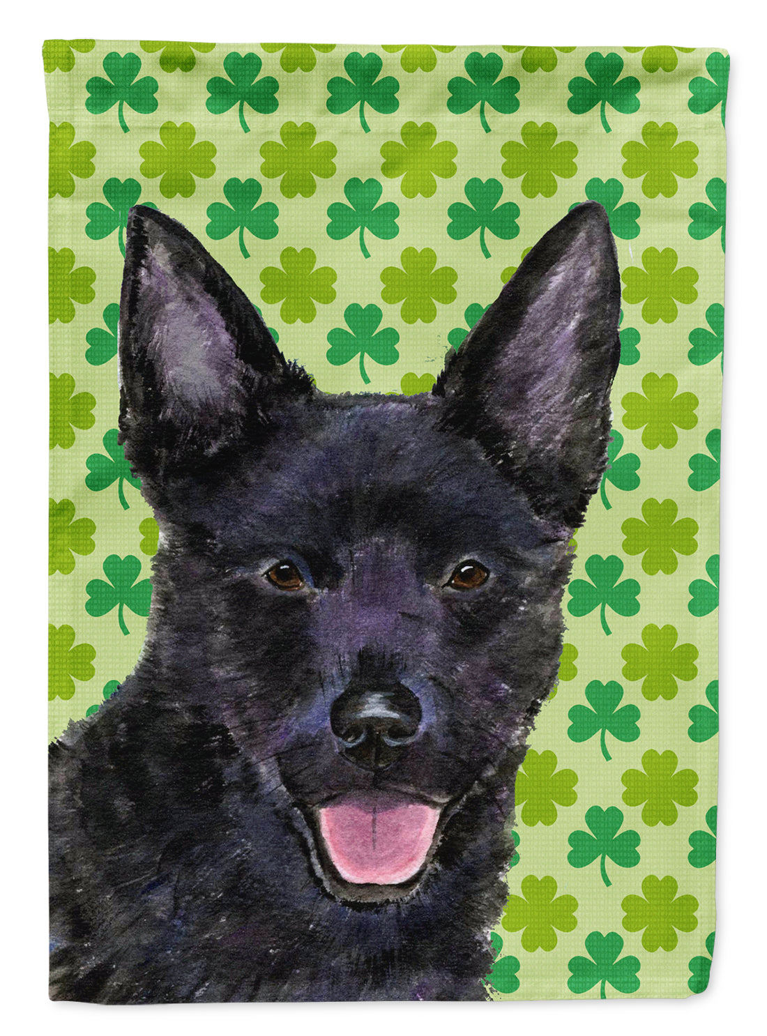 Australian Kelpie St. Patrick's Day Shamrock Portrait Flag Garden Size.