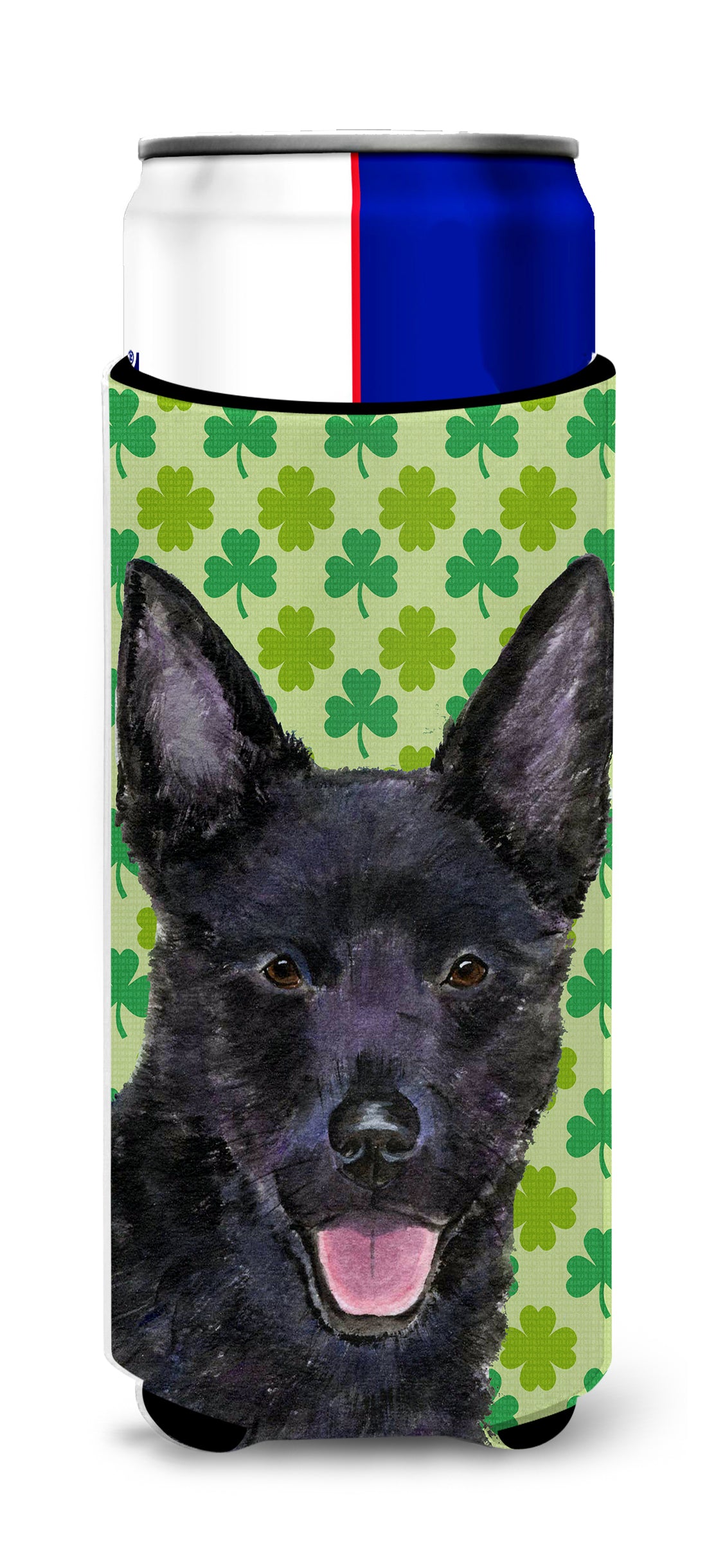 Australian Kelpie St. Patrick&#39;s Day Shamrock Portrait Ultra Beverage Insulators for slim cans SS4429MUK.