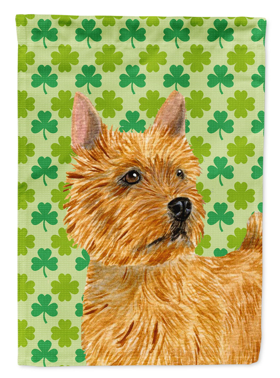 Norwich Terrier St. Patrick's Day Shamrock Portrait Flag Garden Size.