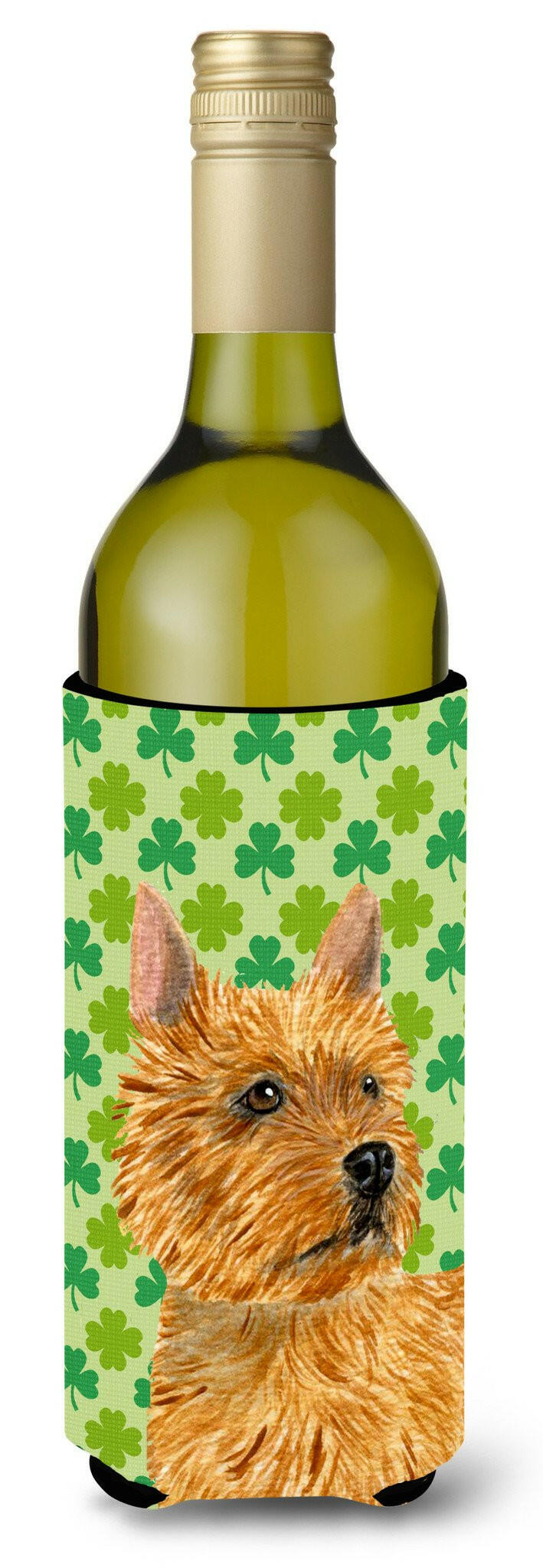 Norwich Terrier St. Patrick's Day Shamrock Portrait Wine Bottle Beverage Insulator Beverage Insulator Hugger by Caroline's Treasures