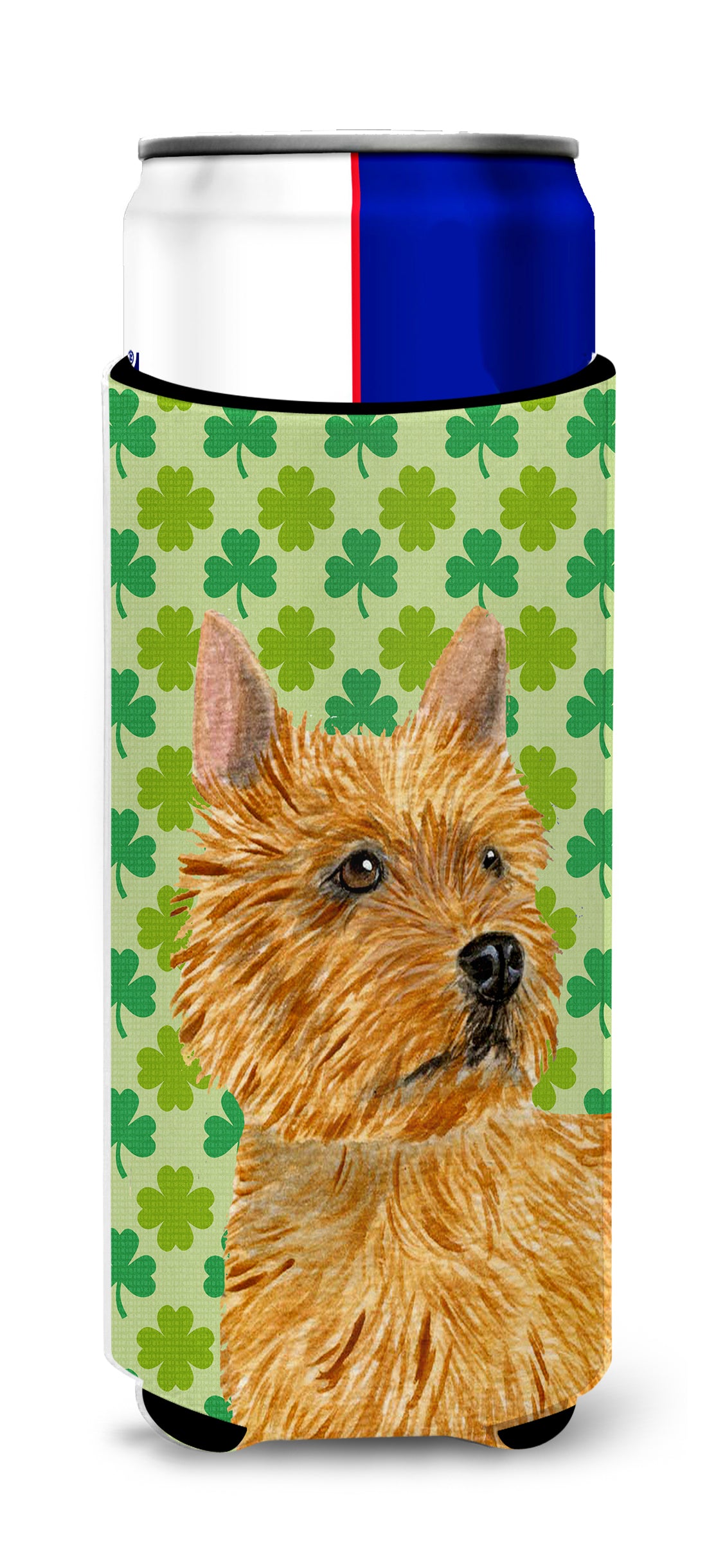 Norwich Terrier St. Patrick's Day Shamrock Portrait Ultra Beverage Insulators for slim cans SS4430MUK.