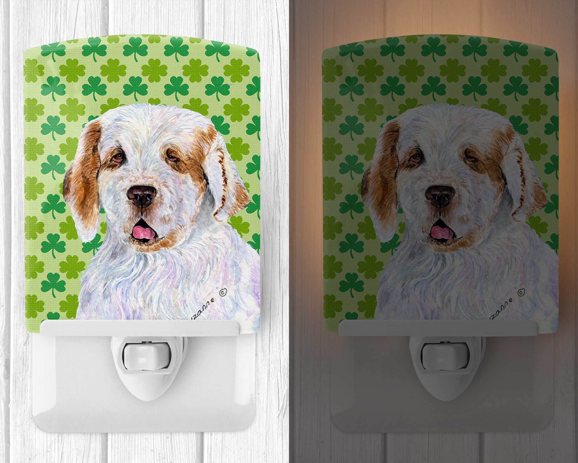 Clumber Spaniel St. Patrick's Day Shamrock Portrait Ceramic Night Light SS4431CNL - the-store.com