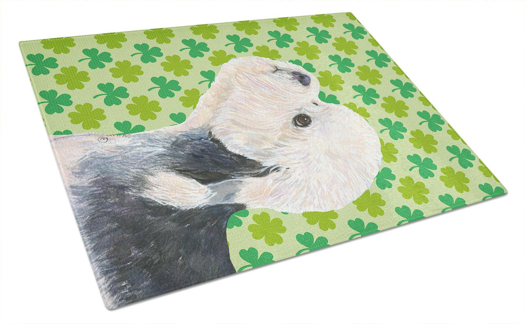 Dandie Dinmont Terrier St. Patrick's Day Shamrock  Glass Cutting Board Large by Caroline's Treasures