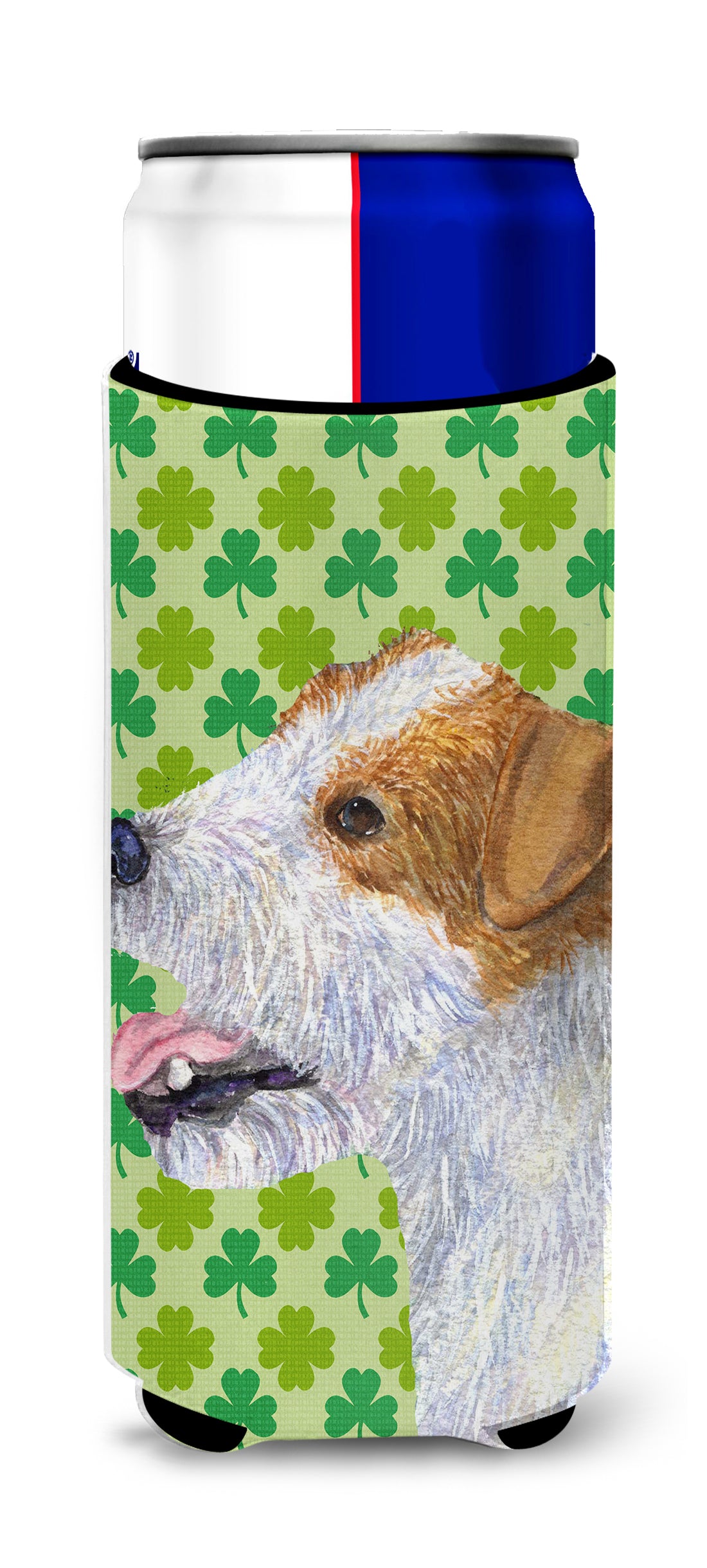 Jack Russell Terrier St. Patrick's Day Shamrock Portrait Ultra Beverage Insulators for slim cans SS4435MUK.