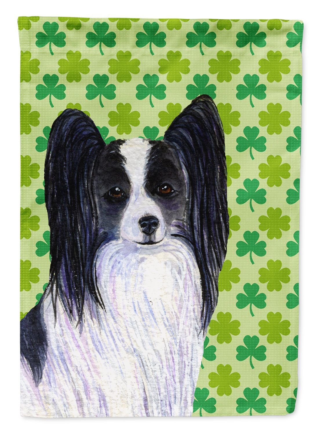 Papillon St. Patrick's Day Shamrock Portrait Flag Canvas House Size  the-store.com.