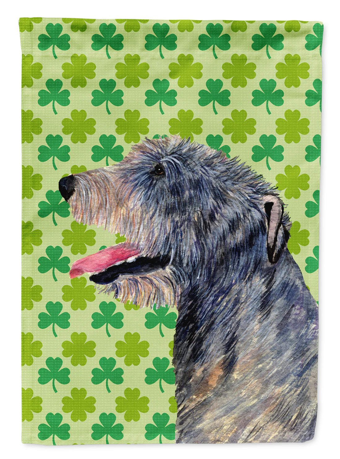 Irish Wolfhound St. Patrick&#39;s Day Shamrock Portrait Flag Canvas House Size  the-store.com.