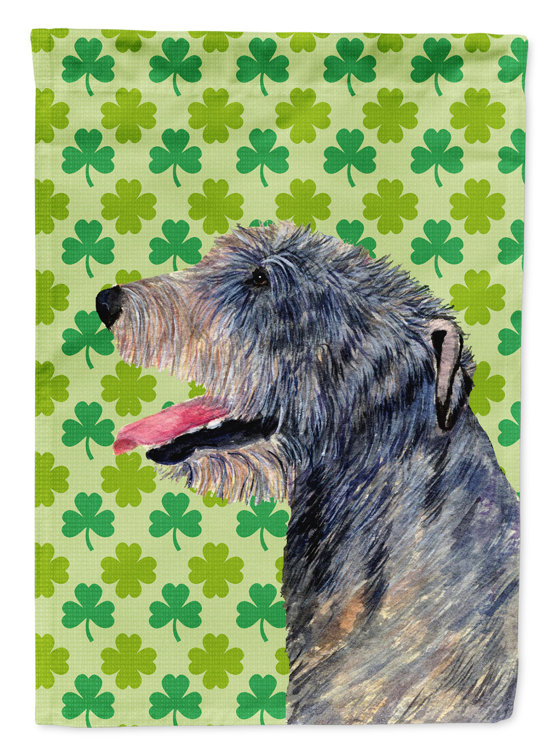 Irish Wolfhound St. Patrick's Day Shamrock Portrait Flag Canvas House Size  the-store.com.