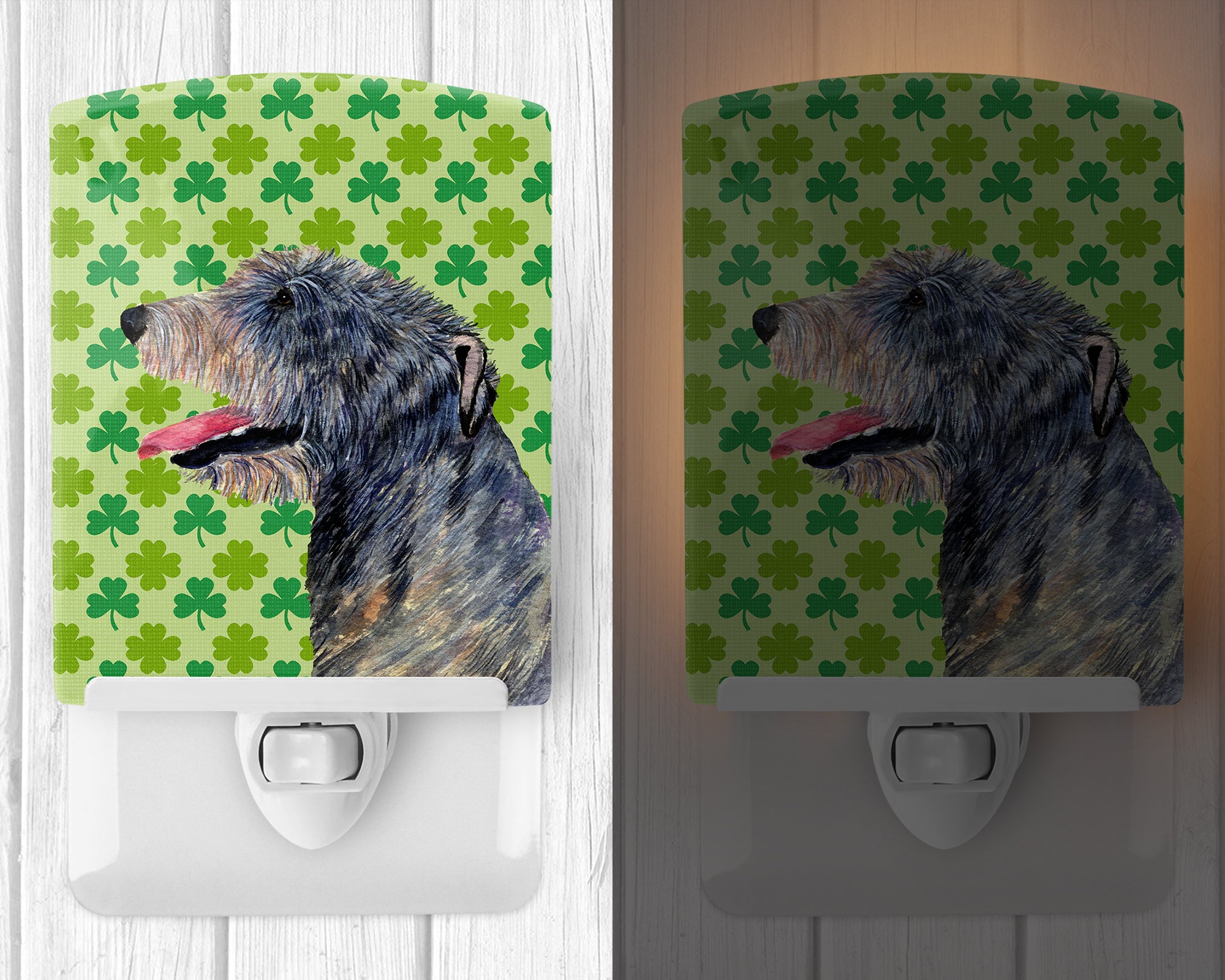 Irish Wolfhound St. Patrick's Day Shamrock Portrait Ceramic Night Light SS4437CNL - the-store.com